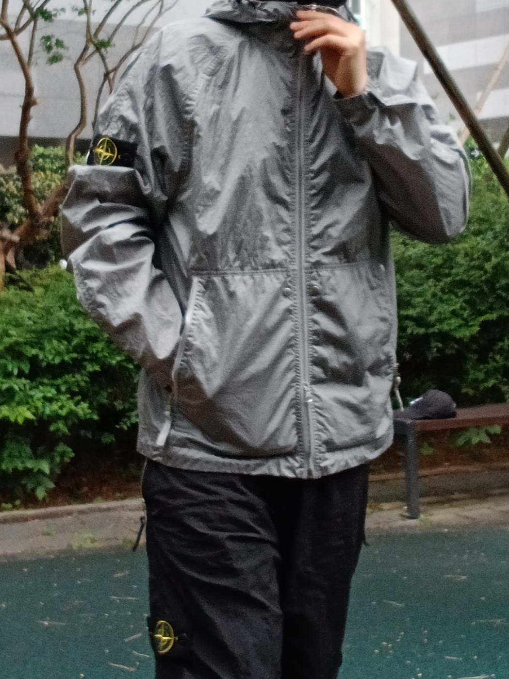 Supreme Cordura Ripstop S Logo 6-Panel Black - 23SS, Stone Island 4100097 Nylon Metal Watro-Tc in Econyl Hooded Jacket Pearl Grey - 25SS 착용 스타일 - 4