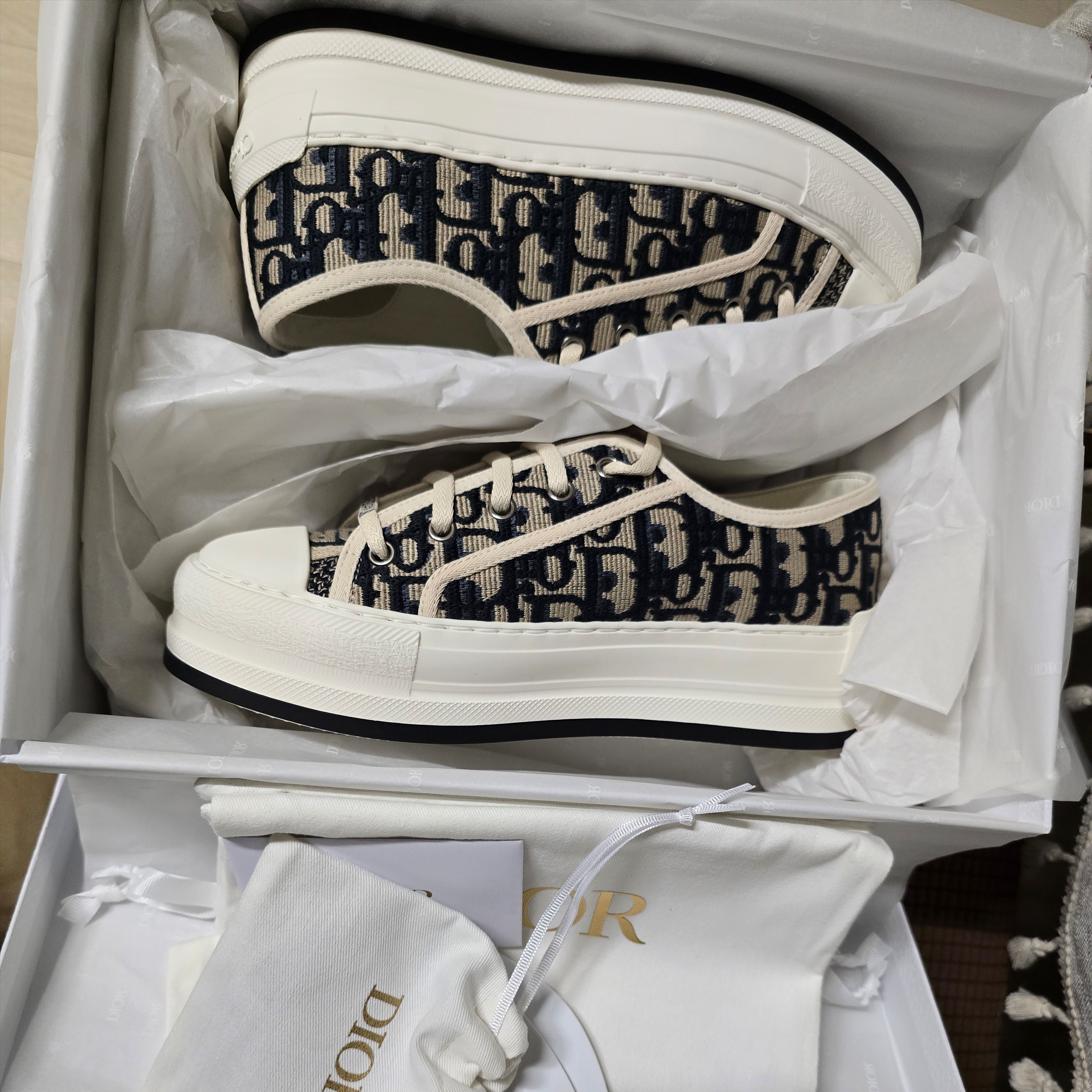 (W) Dior Walk'N'Dior Platform Sneakers Deep Blue Dior Oblique 착용 스타일 - 1