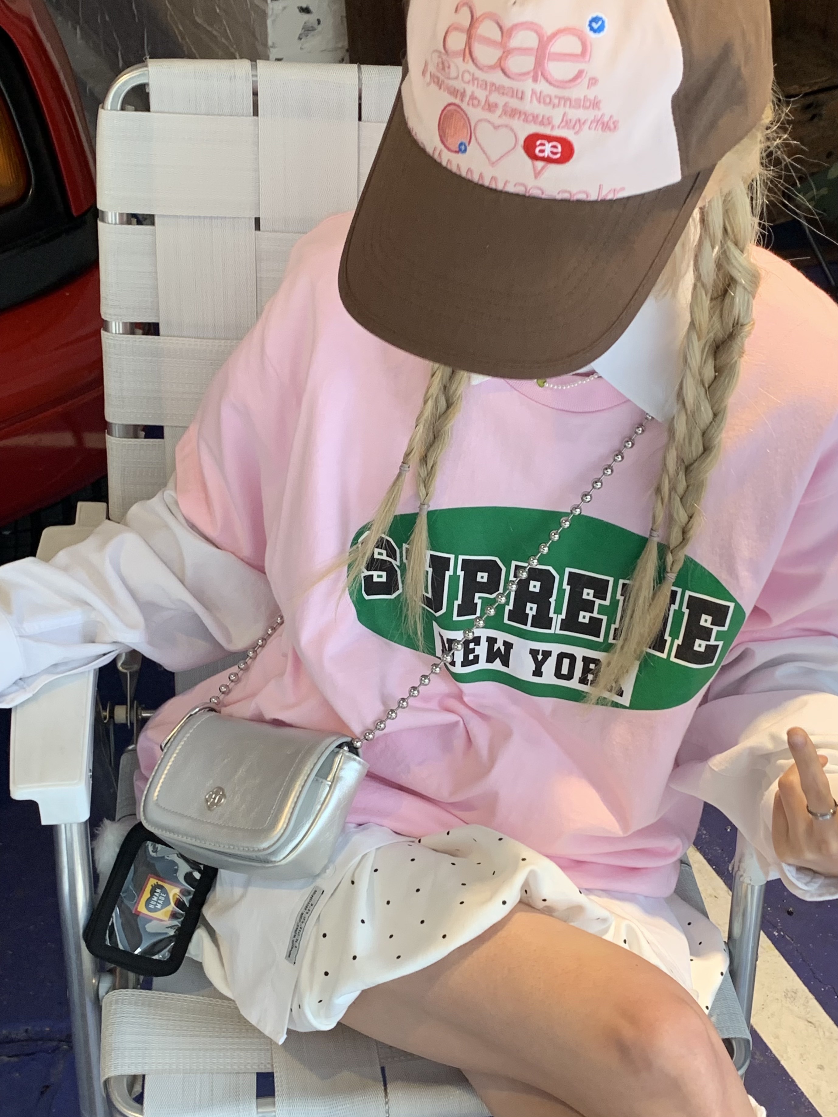 Supreme New York T-Shirt Light Pink - 23SS, Aeae x Pickboy Web Logo 5 Panel Ball Cap Dark Brown 착용 스타일 - 4