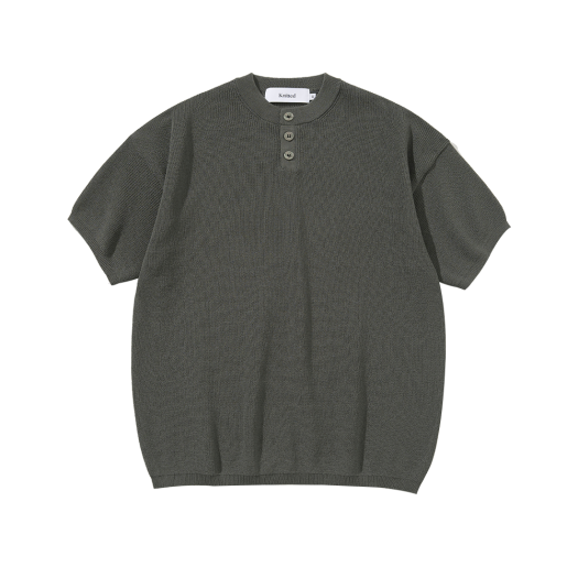 K25SSU09CC Knitted Coolever Henley Neck Half Sleeve Knit Charcoal