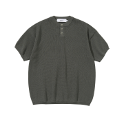 Knitted Coolever Henley Neck Half Sleeve Knit Charcoal