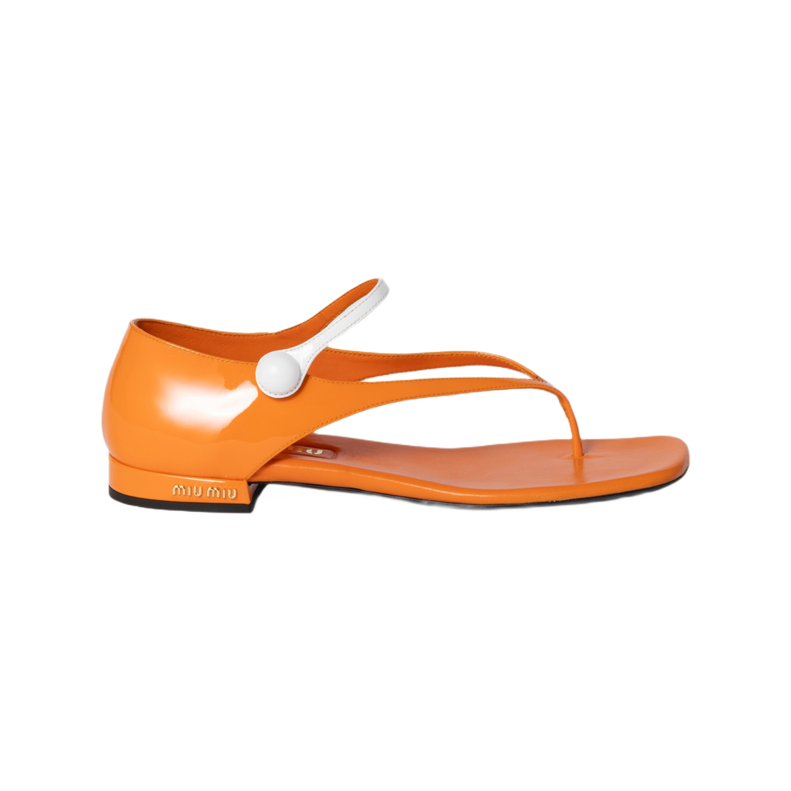 (W) 미우 미우 투톤 페이턴트 레더 메리제인 통 샌들 오렌지 화이트((W) Miu Miu Two-Tone Patent Leather Mary Jane Thong Sandals Orange White) - 1