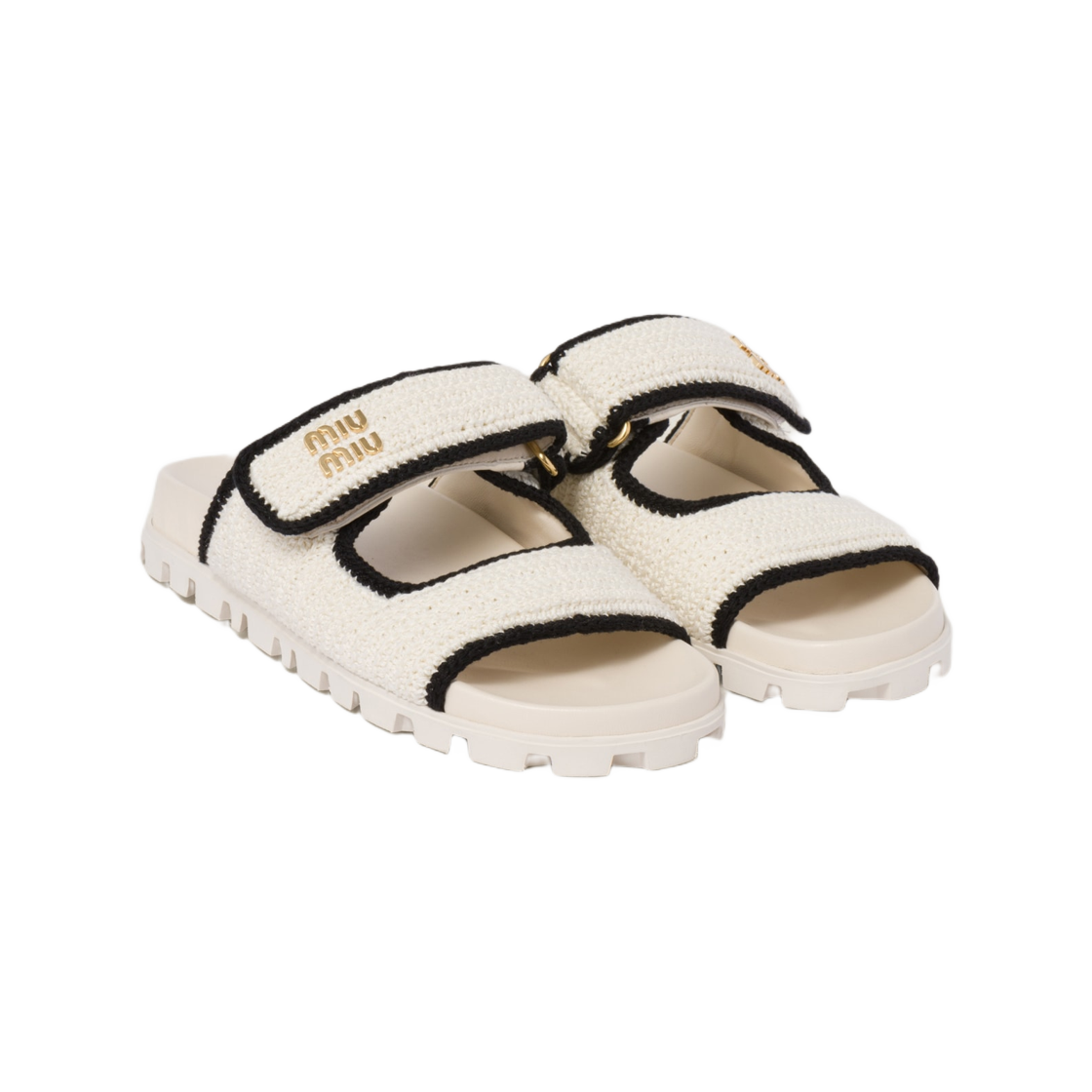 (W) 미우 미우 크로셰 니트 슬라이드 아이보리 블랙((W) Miu Miu Crochet Knit Slide Ivory Black) - 2