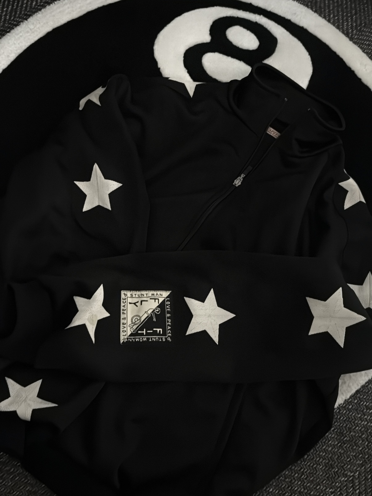 Kapital Smooth Jersey Stuntman & Woman Track Jacket Black 착용 스타일