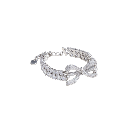 KW5BJEBSF15SV Self Portrait Crystal Bow Double Tennis Bracelet Silver - 25SS