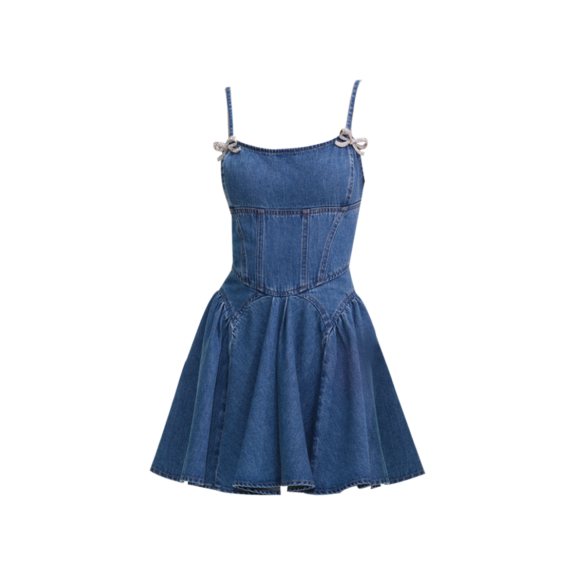 셀프 포트레이트 우먼 라이트웨이트 데님 플레어 미니 드레스 블루 - 25SS(Self Portrait Women Lightweight Denim Flared Mini Dress Blue - 25SS)