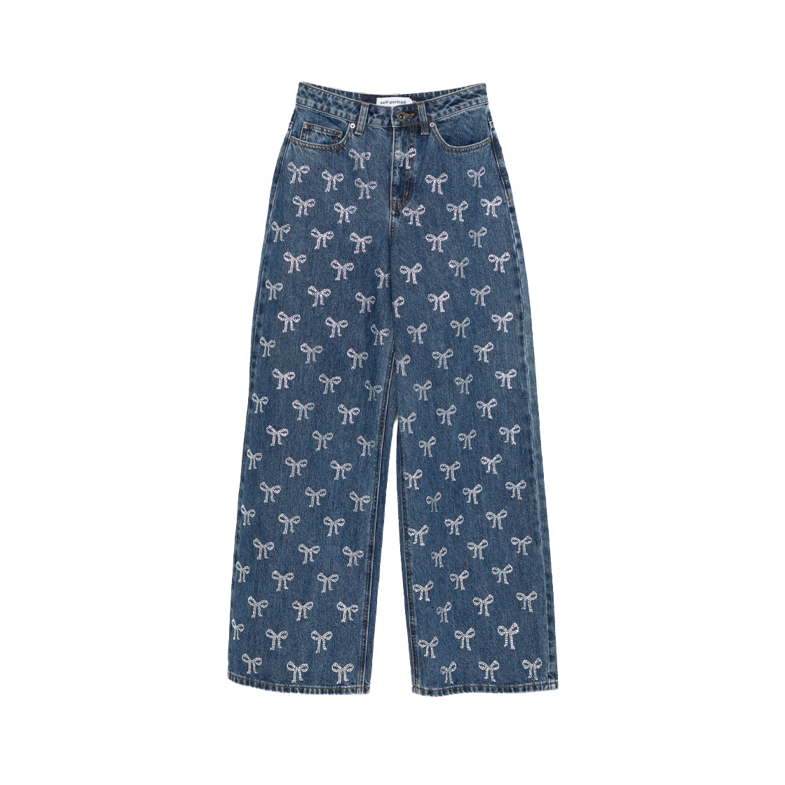 KW5APADSF01BL Self Portrait Women Rhinestone Bow Denim Jeans Blue - 25SS