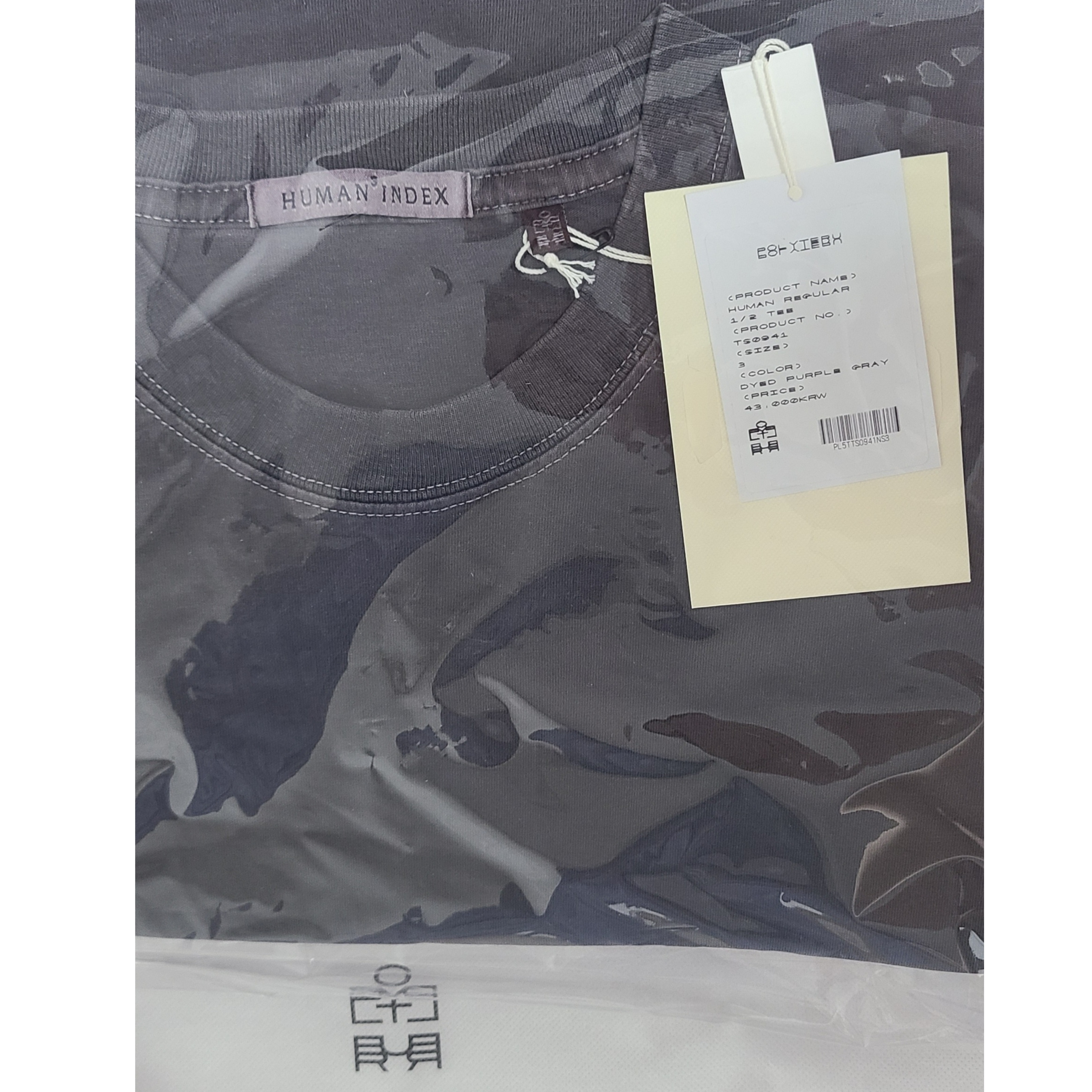 Polyteru Human Index Human Regular 1/2 T-Shirt Dyed Purple Gray 착용 스타일