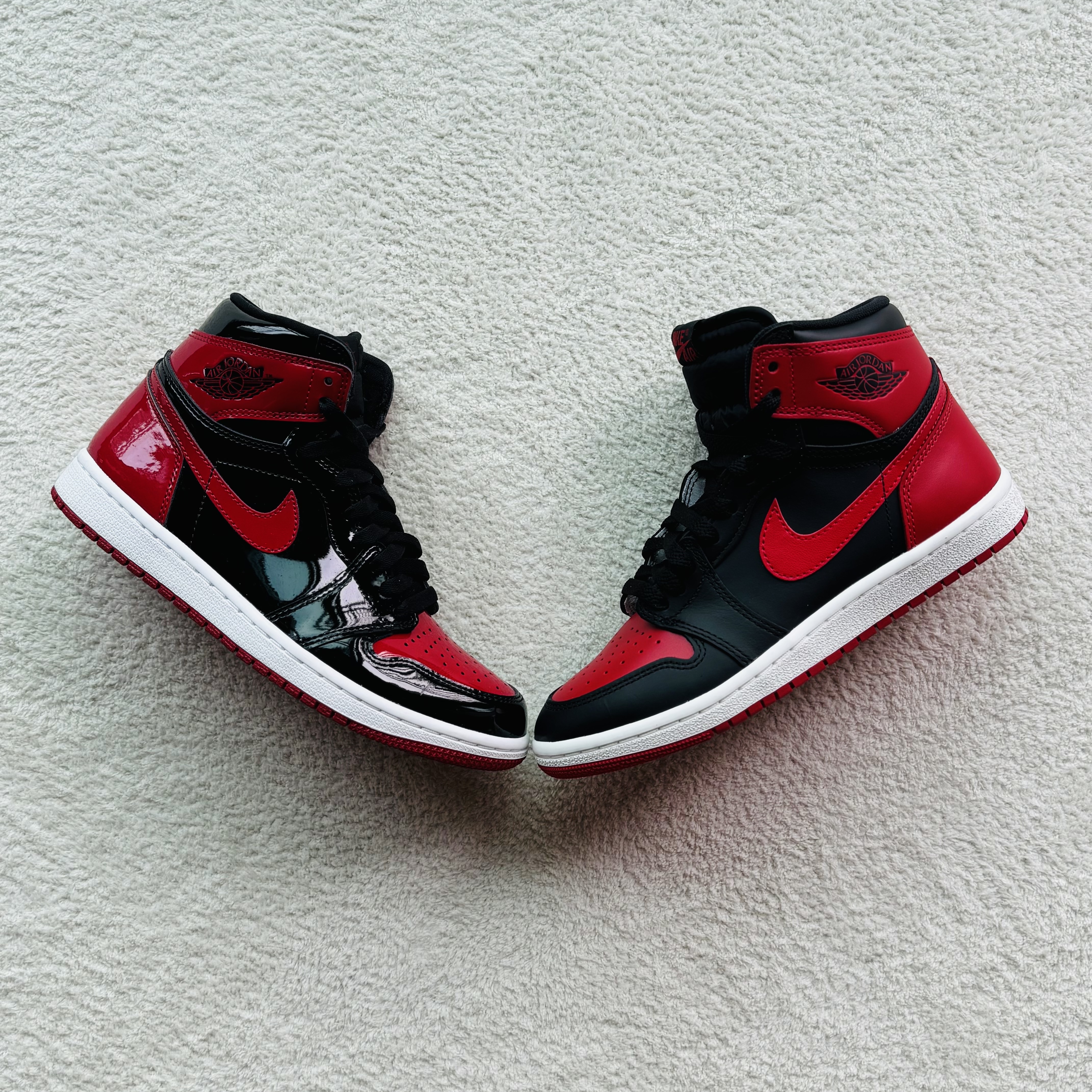 Jordan 1 High 85 Bred, Jordan 1 Retro High OG Patent Bred 착용 스타일