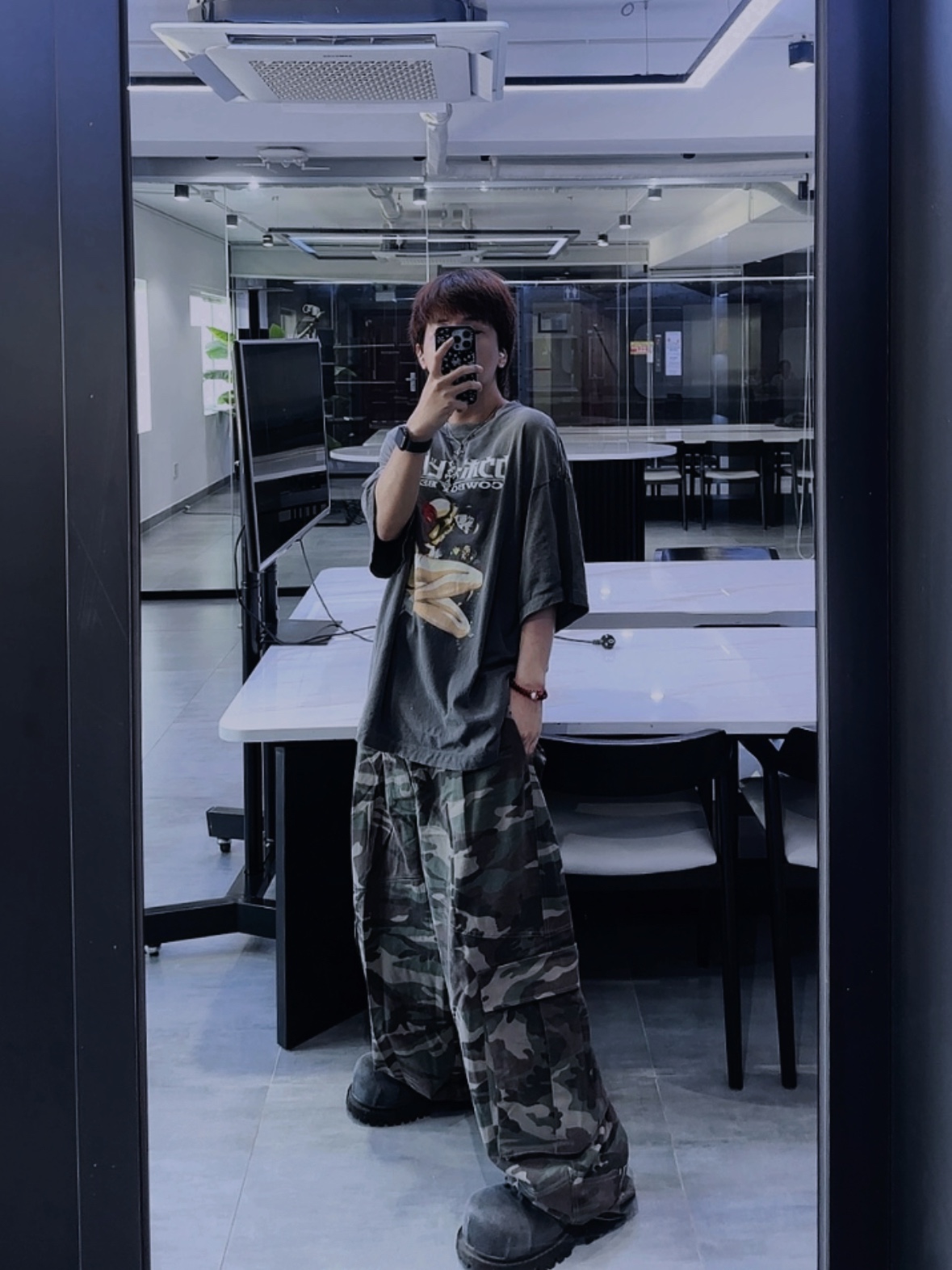 Saint Mxxxxxx x Cowboy Bebop S/S T-Shirt Black - 25SS, Undermycar Mu.51 Anti Fxxking Logo Play Big Cargo Camo Pants Camo Khaki 착용 스타일