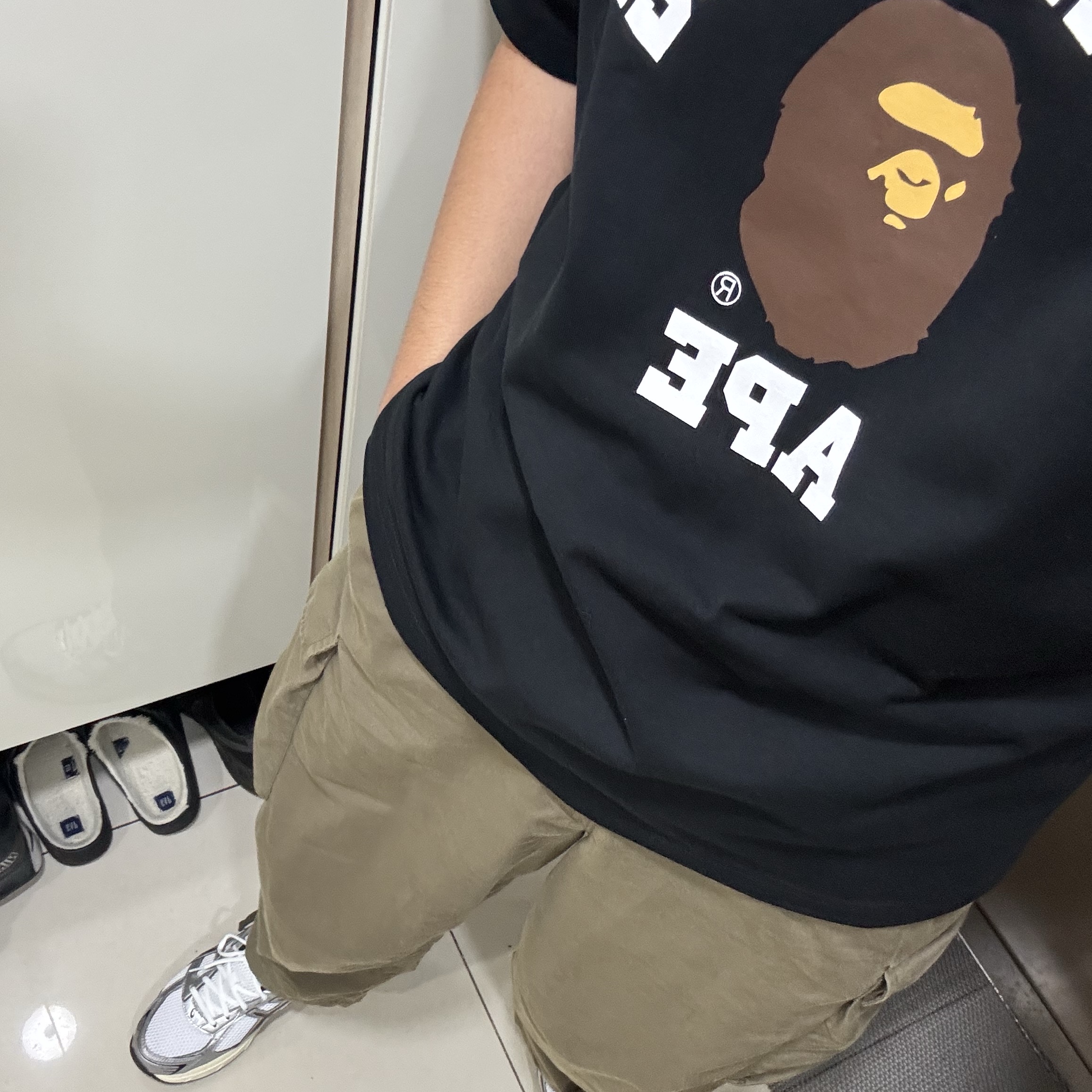 BAPE College T-Shirt Black, Asics Gel-1130 White Clay Canyon 착용 스타일