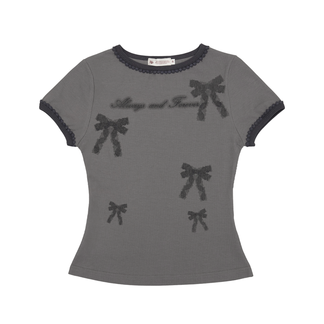 로긴 앤 로지 리본 프린티드 슬림 링거 티셔츠 라이트 그레이