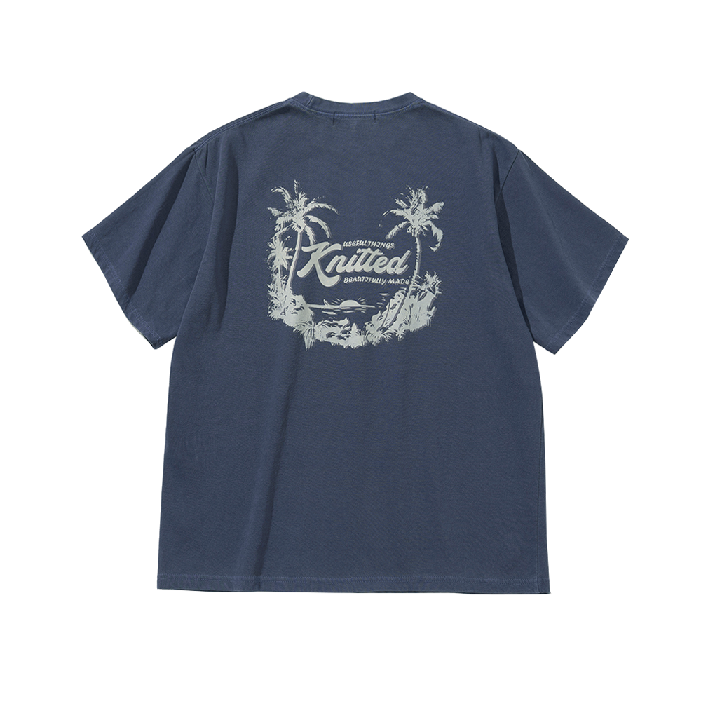 니티드 피그먼트 팜트리 백로고 그래픽 티셔츠 블루