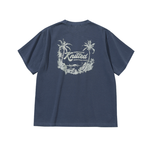 K25SSUT08BL Knitted Pigment Palmtree Back Logo Graphic T-Shirt Blue