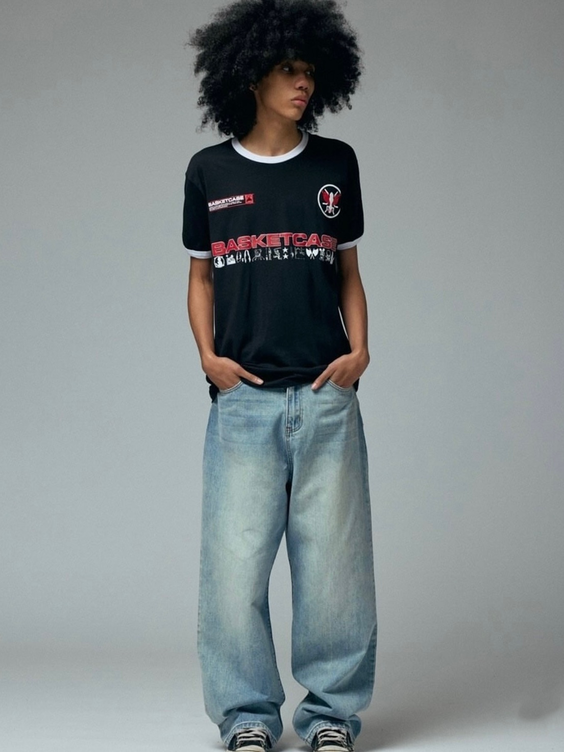 Basketcase Computer Ringer Black White - 25SS 착용 스타일