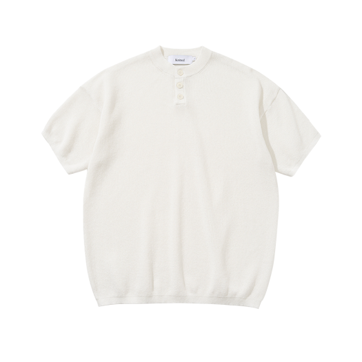 K25SSU09IV Knitted Coolever Henley Neck Half Sleeve Knit Ivory