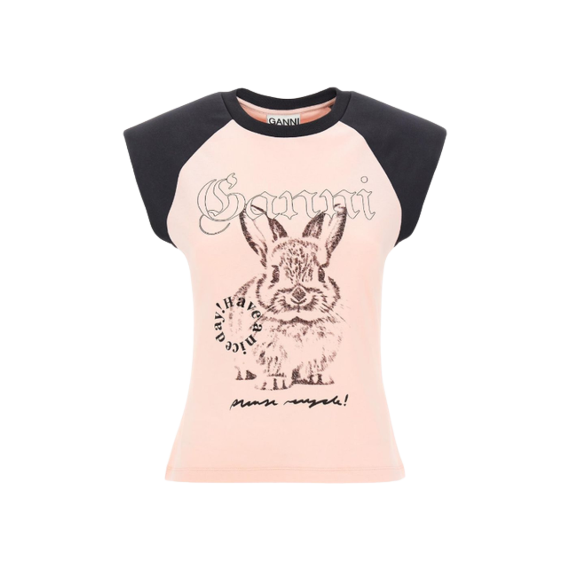 (W) 가니 프린트 코튼 티셔츠 핑크((W) Ganni Print Cotton T-Shirt Pink) - 1