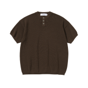 Knitted Coolever Henley Neck Half Sleeve Knit Brown