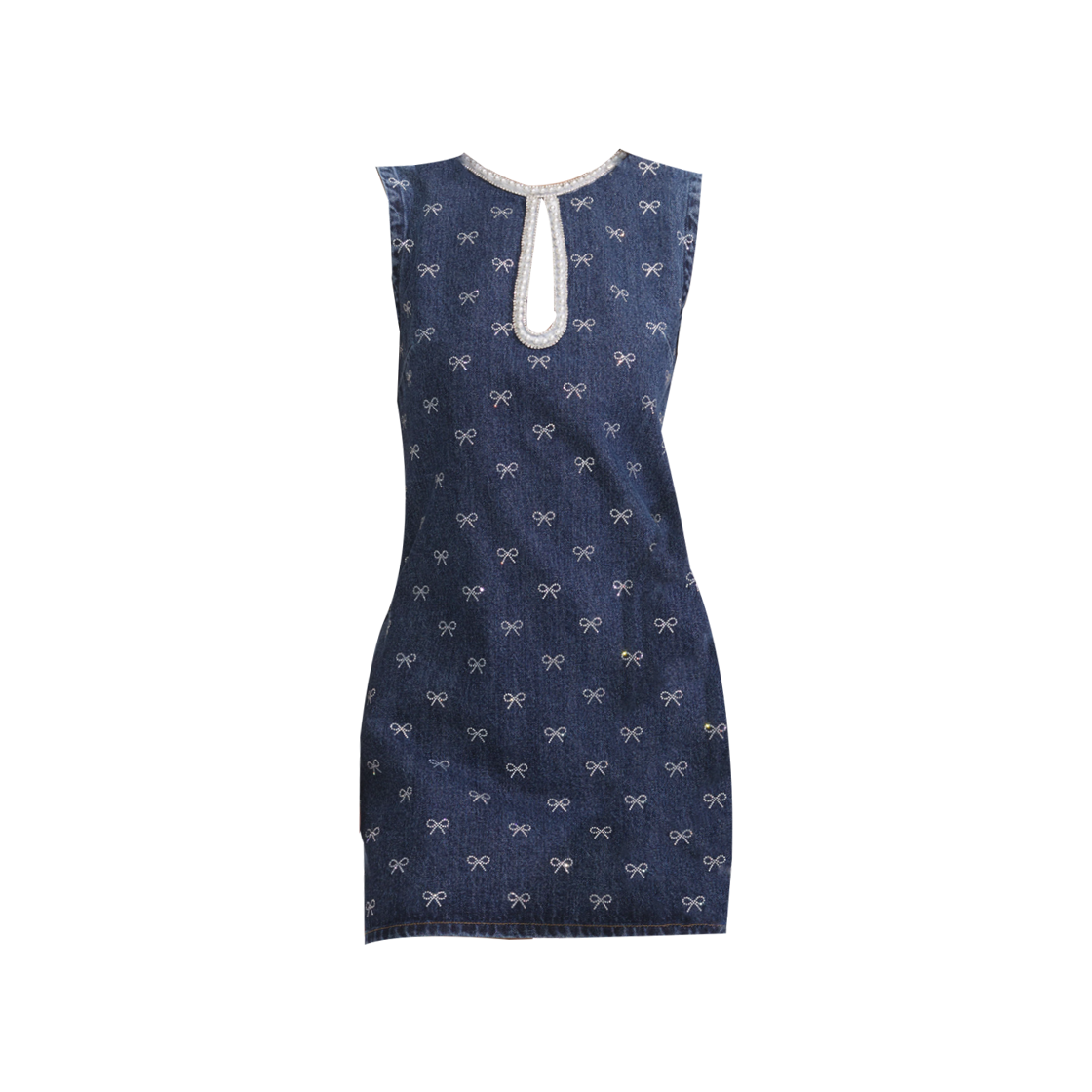 KW5BDR1SF10BL Self Portrait Women Denim Diamante Bow Mini Dress Blue - 25SS - 대표 이미지 #1