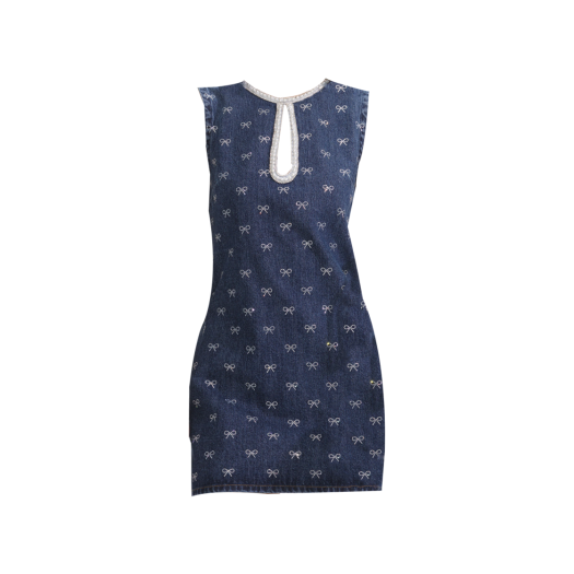 KW5BDR1SF10BL Self Portrait Women Denim Diamante Bow Mini Dress Blue - 25SS