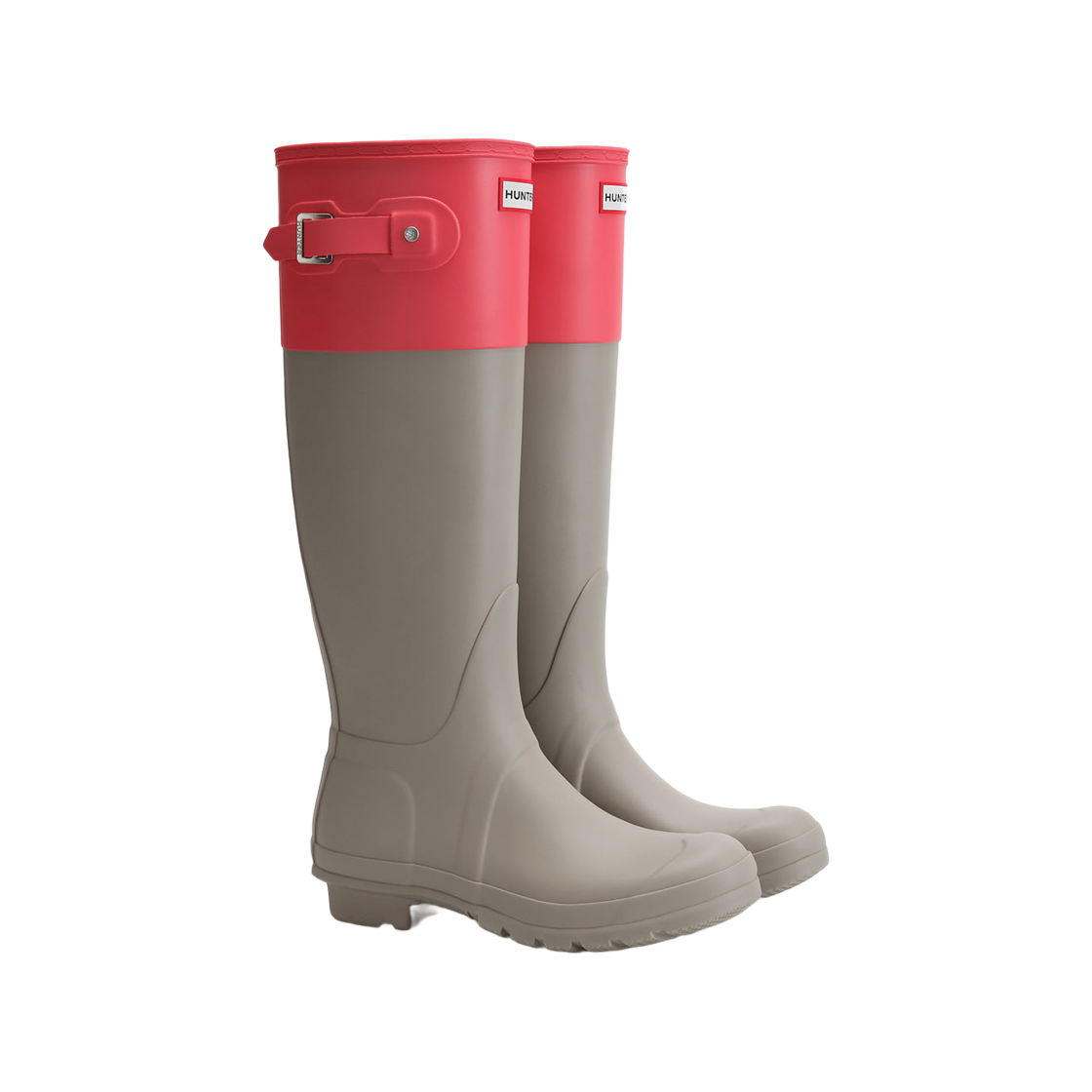 (W) 헌터 오리지널 톨 컬러 블록 부츠 스키밍 스톤 페스티 코랄((W) Hunter Original Tall Colour Block Boots Skimming Stone Festi Coral) - 2