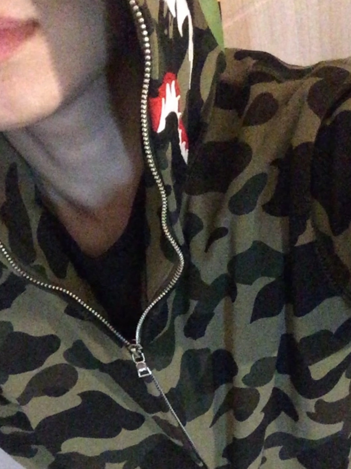 BAPE 1st Camo Shark Full Zip Hoodie Army Green 착용 스타일