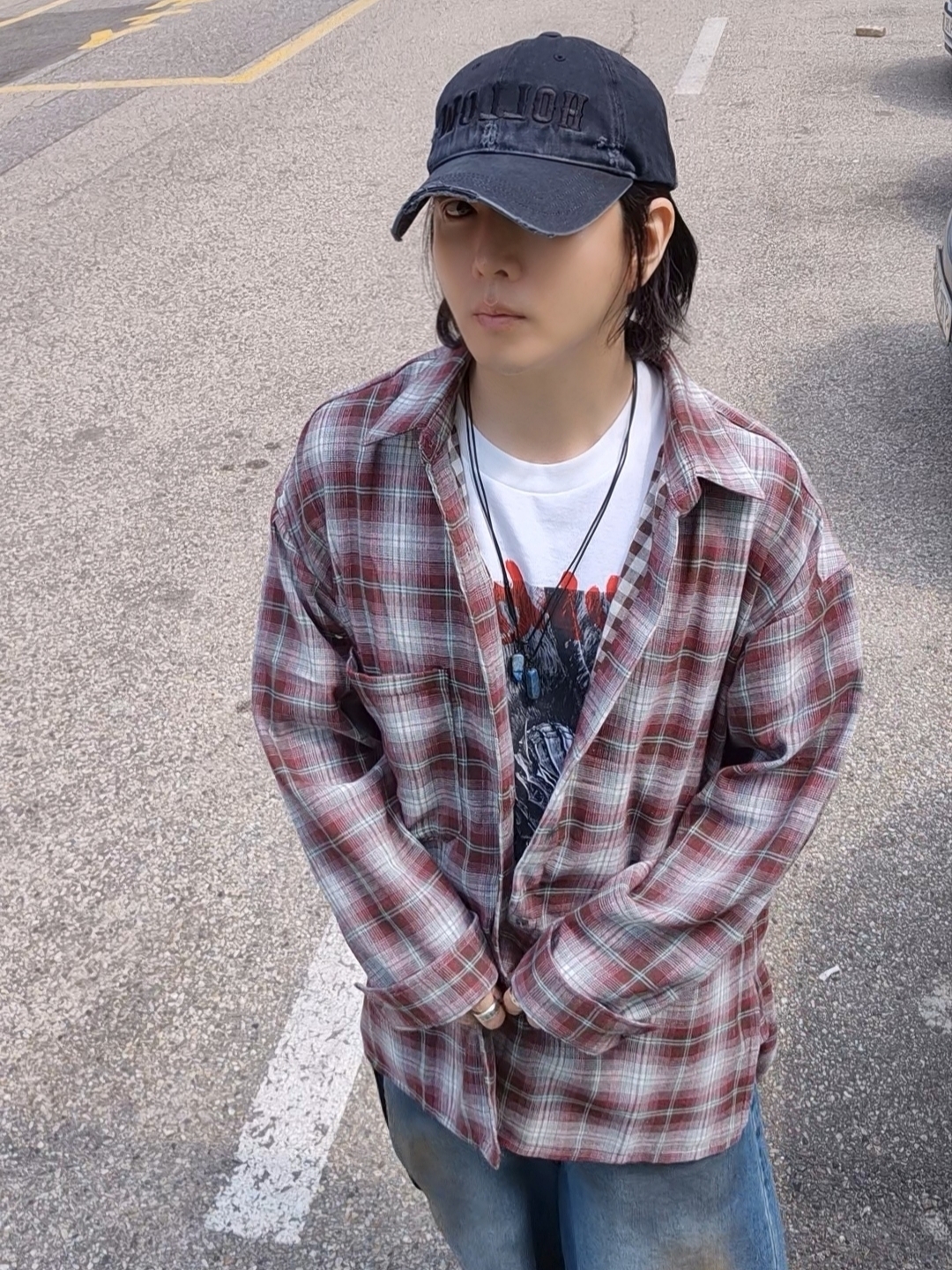 Nonnod Hollow Destroyed Cap Vintage Black 착용 스타일 - 1