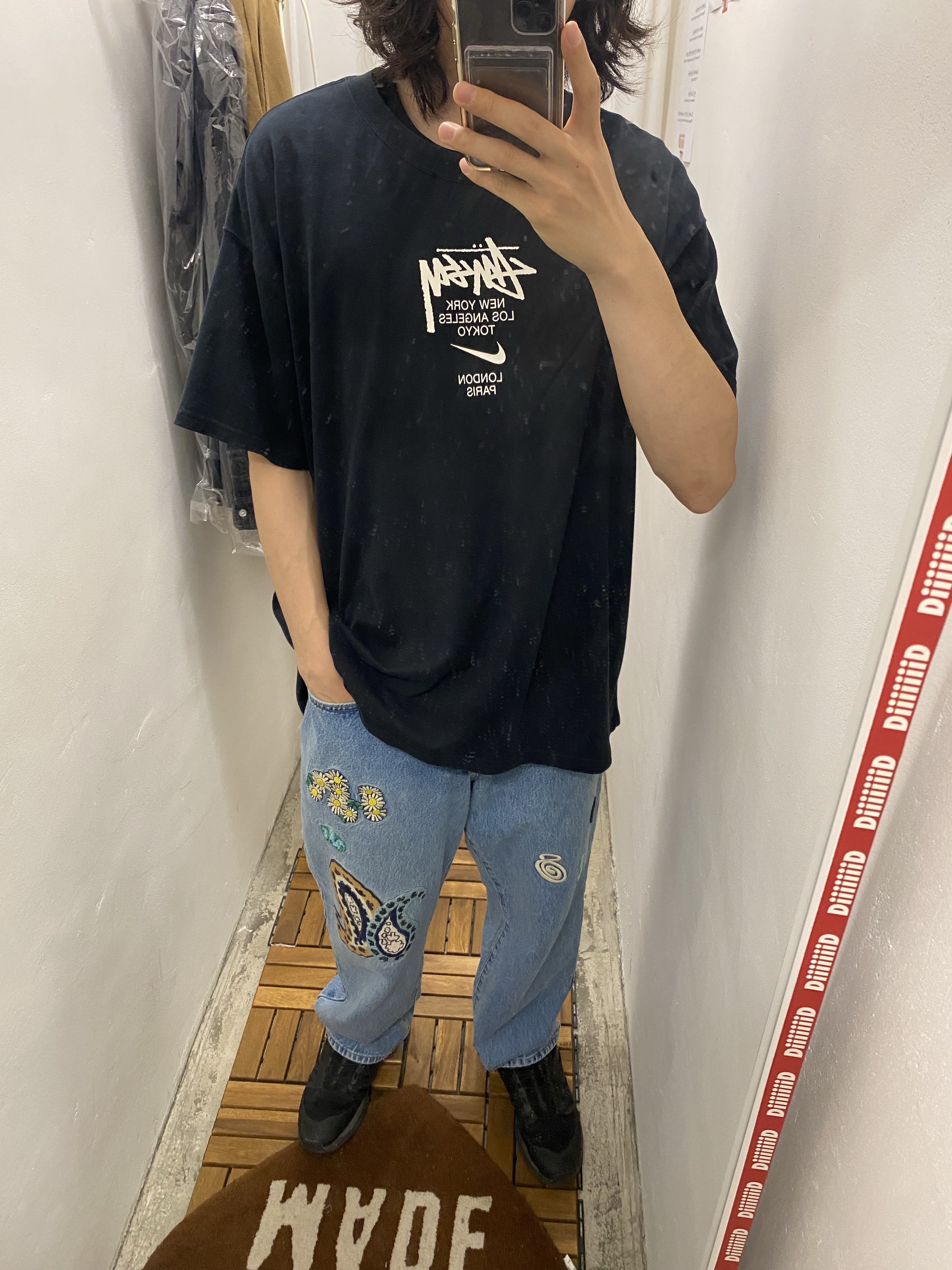 Nike x Stussy WT T-Shirt Black - Asia, Stussy x Noma t.d. Big OL' Jean Stone Wash 착용 스타일 - 4