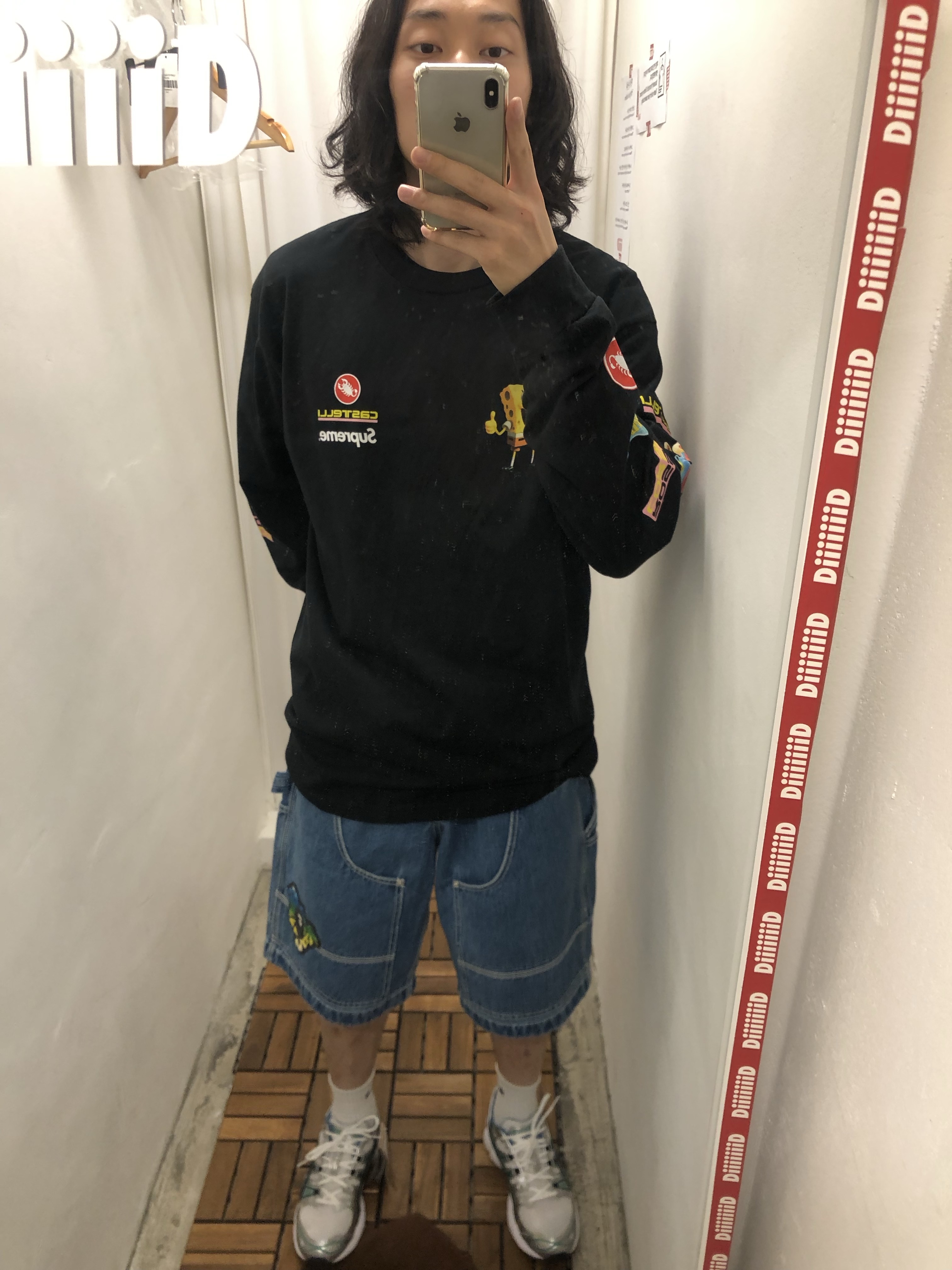 Supreme x SpongeBob SquarePants Castelli Racing L/S T-Shirt Black - 25SS, Asics Gel-Nimbus 9 White Pure Silver 착용 스타일 - 7