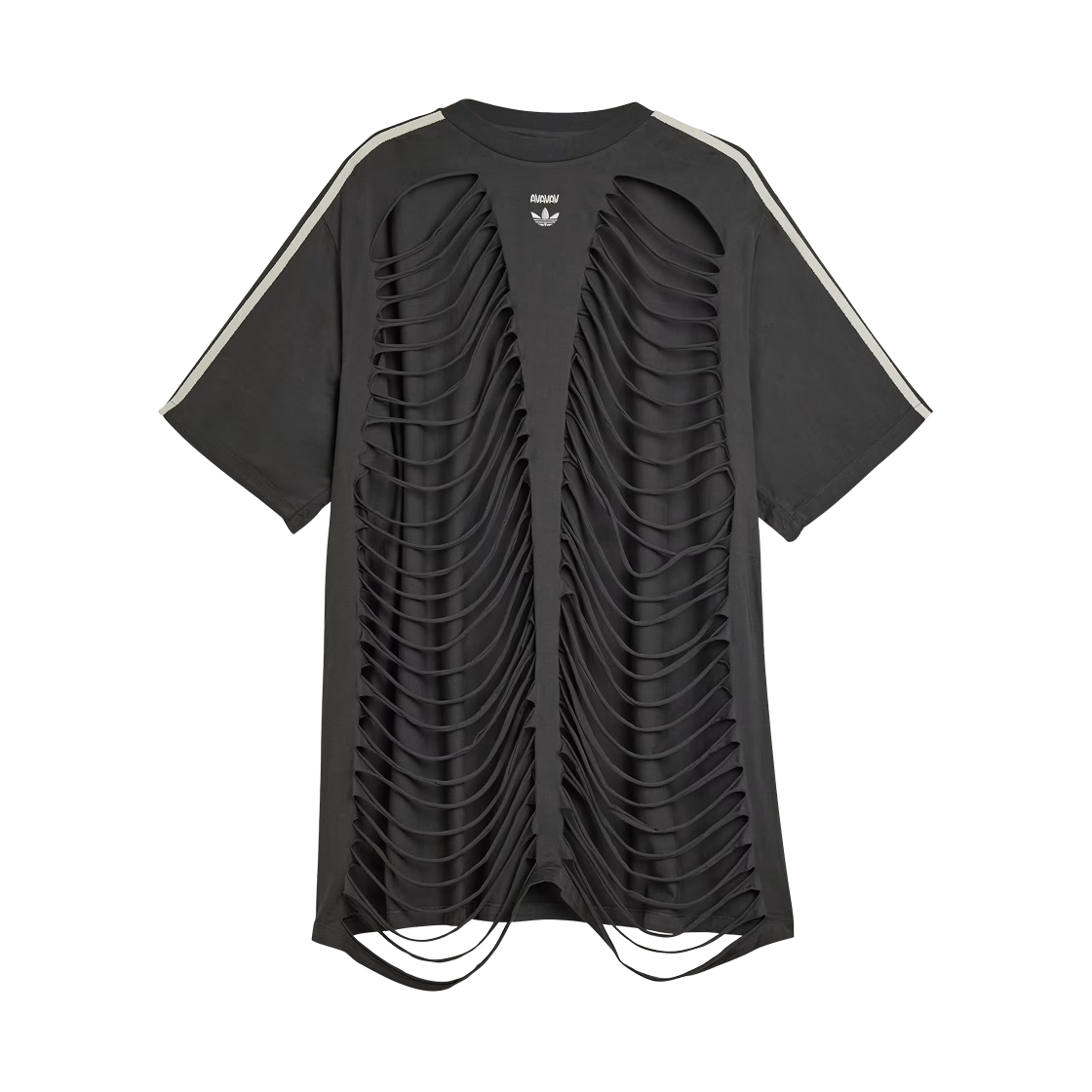 (W) 아디다스 x 아바바브 슬래시드 티셔츠 카본 - US 사이즈((W) Adidas x Avavav Slashed T-Shirts Carbon - US Sizing)