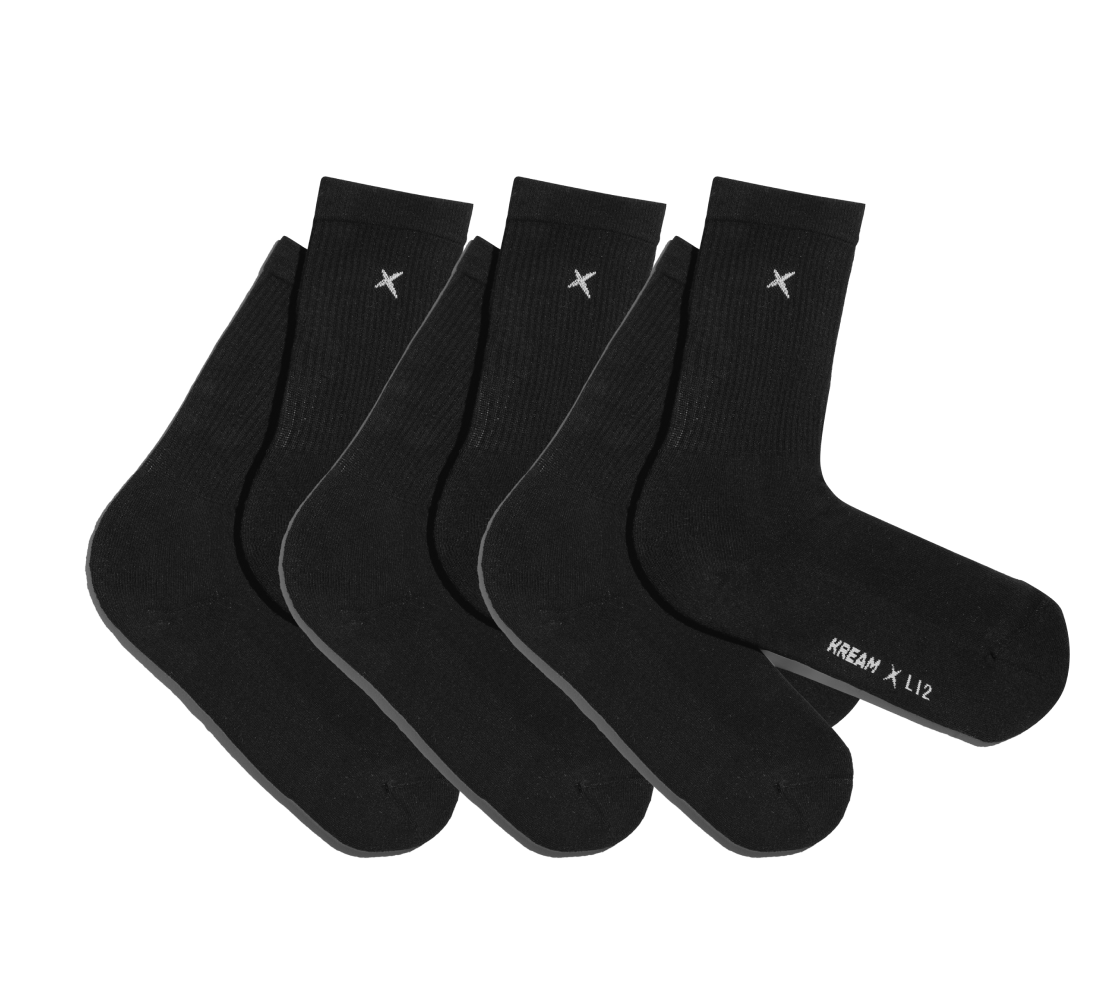[3 세트] 크림 x 리투 에어 데일리 엑스 크루 삭스 블랙([3 SET] KREAM x LI2 Air Daily X Crew Socks Black)