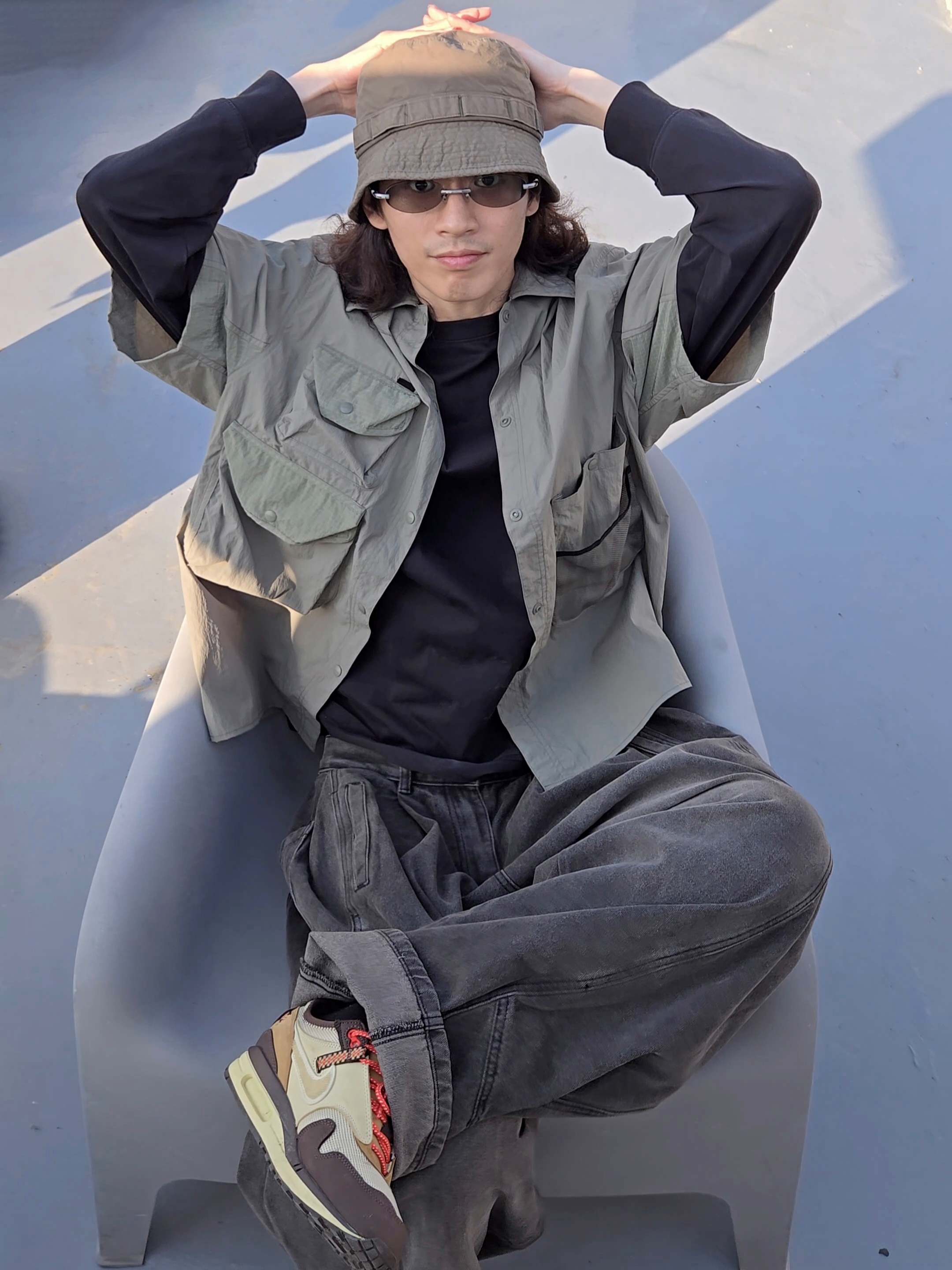 Gentle Monster x Maison Margiela MM217 Silver Clear, Nike x Travis Scott Air Max 1 Cact.us Brown 착용 스타일