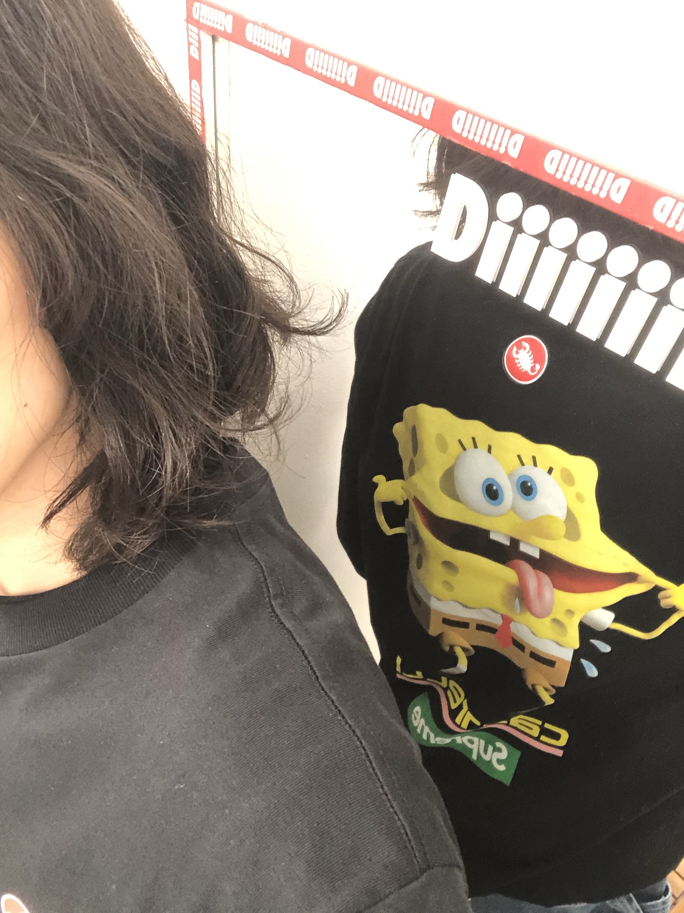 Supreme x SpongeBob SquarePants Castelli Racing L/S T-Shirt Black - 25SS, Asics Gel-Nimbus 9 White Pure Silver 착용 스타일 - 6