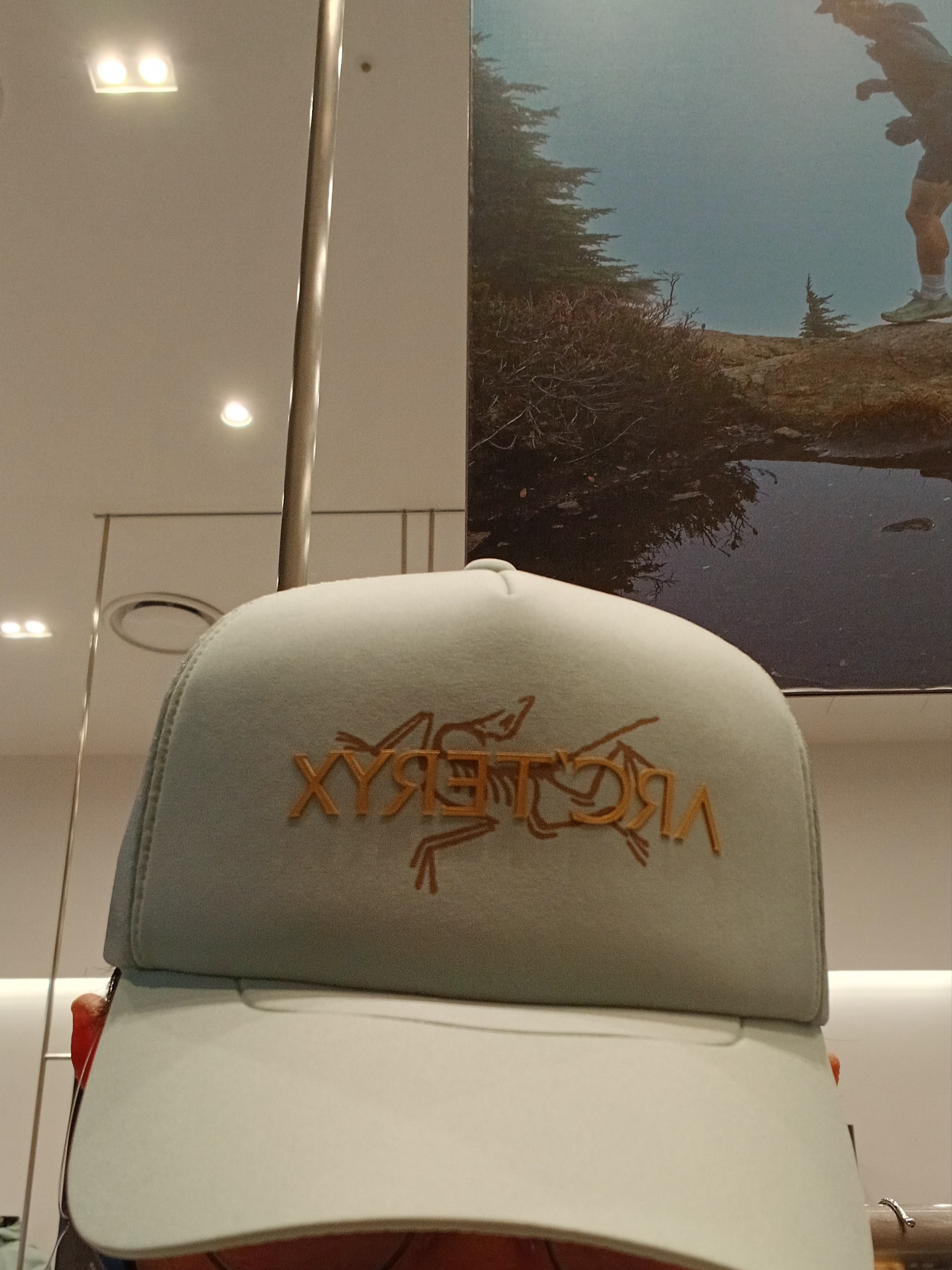 Arc'teryx Bird Word Trucker Hat Black Cloud, Arc'teryx Bird Trucker Curved Brim Hat Black 착용 스타일 - 3