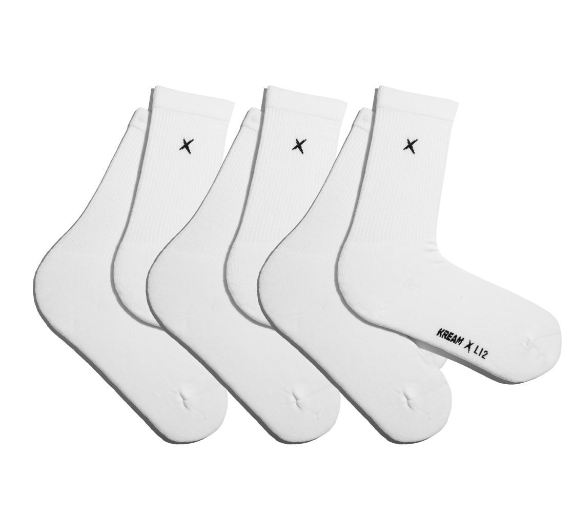 [3 세트] 크림 x 리투 에어 데일리 엑스 크루 삭스 화이트([3 SET] KREAM x LI2 Air Daily X Crew Socks White)