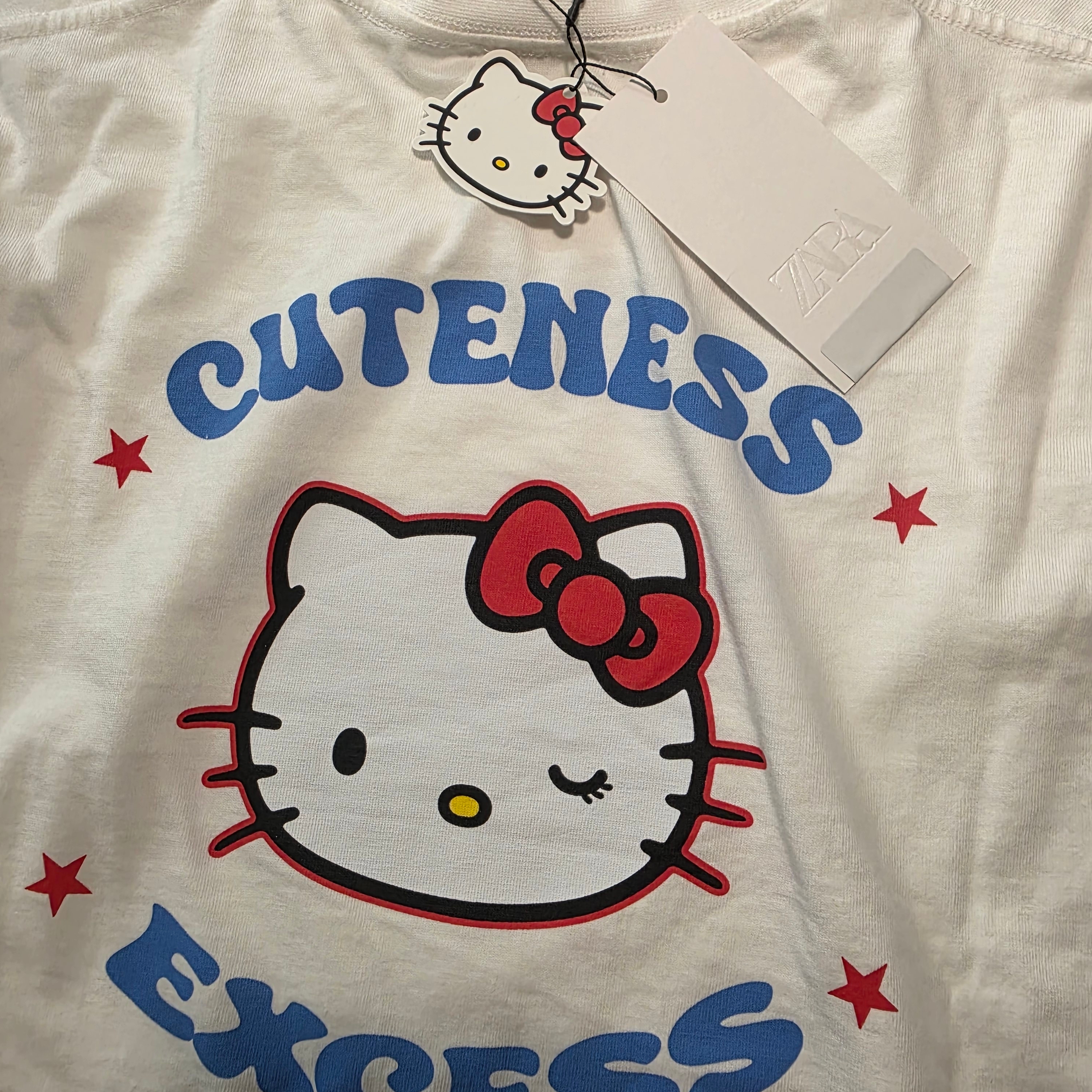(W) Zara x Hello Kitty Washed Effect T-Shirt White 착용 스타일 - 1