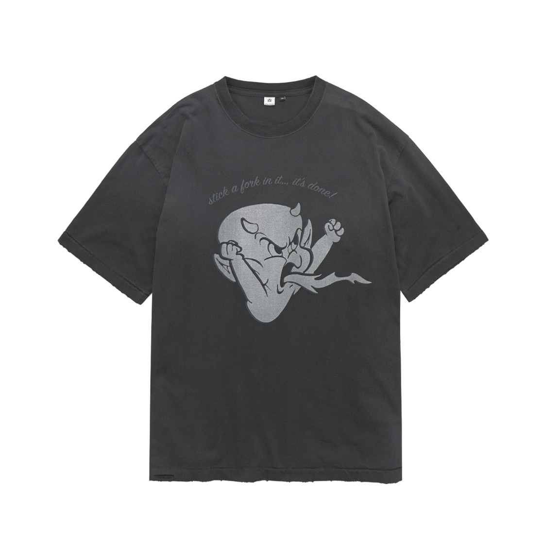 폴리테루 x 핫 스터프 하드 워시드 티 '앵그리' 워시드 블랙(Polyteru x Hot Stuff Hard Washed Tee 'Angry' Washed Black)