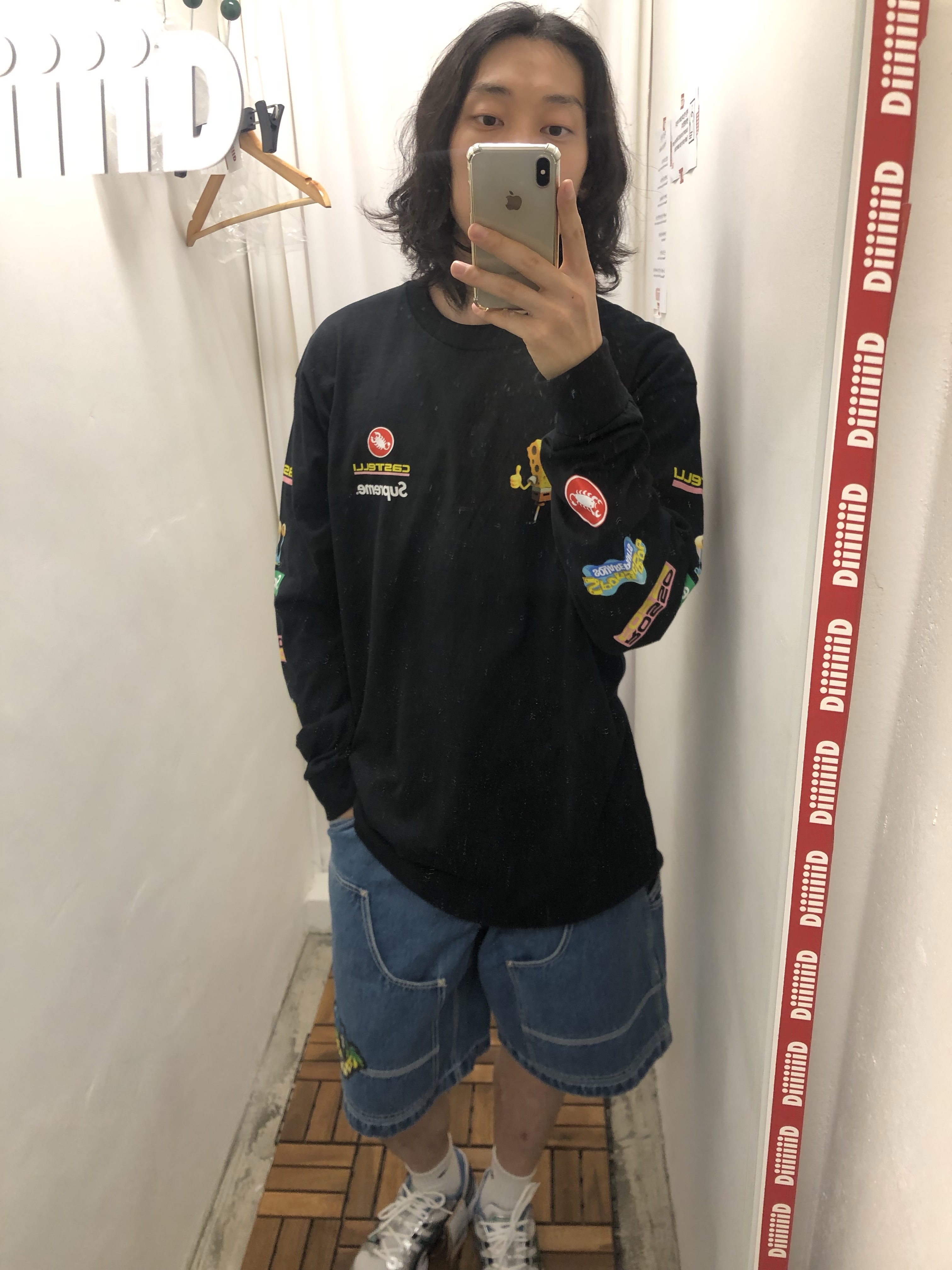 Supreme x SpongeBob SquarePants Castelli Racing L/S T-Shirt Black - 25SS, Asics Gel-Nimbus 9 White Pure Silver 착용 스타일 - 1