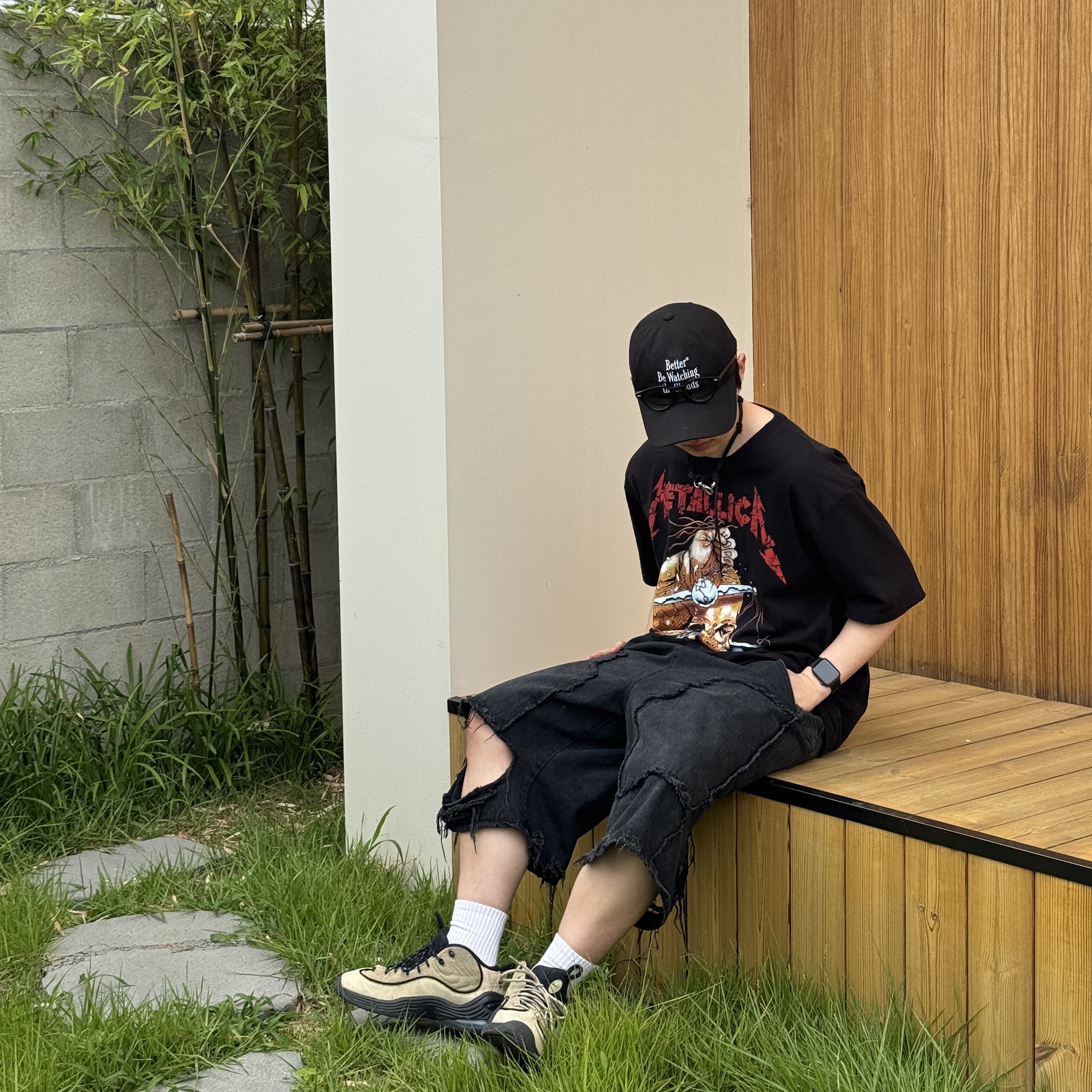 Nike x Stussy Air Penny II Rattan and Limestone, Our Legacy Ladon Leather Keychain Black 착용 스타일 - 1