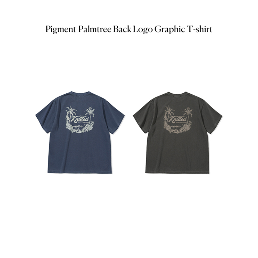 니티드 피그먼트 팜트리 백로고 그래픽 티셔츠 블루(Knitted Pigment Palmtree Back Logo Graphic T-Shirt Blue) - 2
