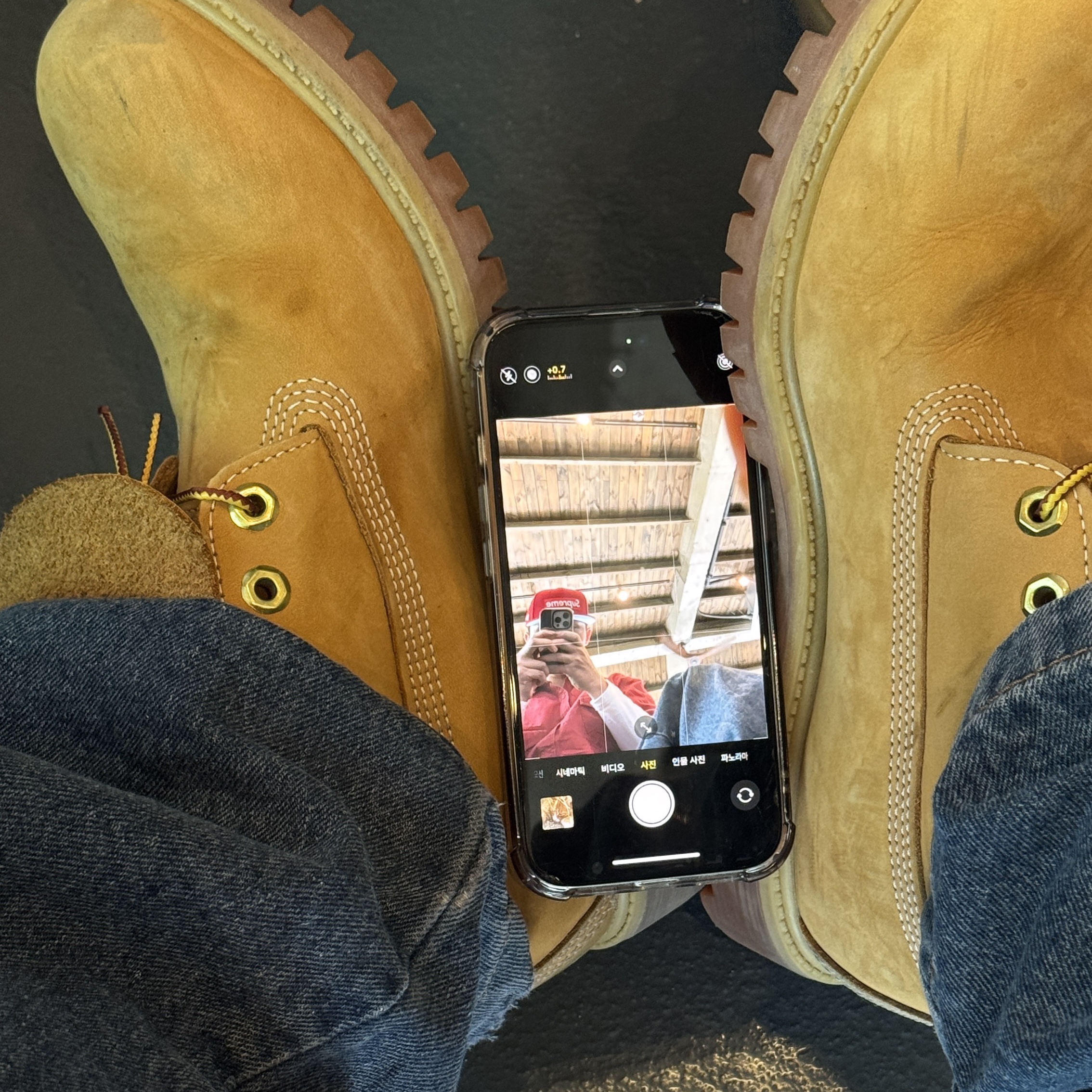Timberland Premium 6 inch Waterproof Boot Wheat Nubuck - Medium 착용 스타일 - 1