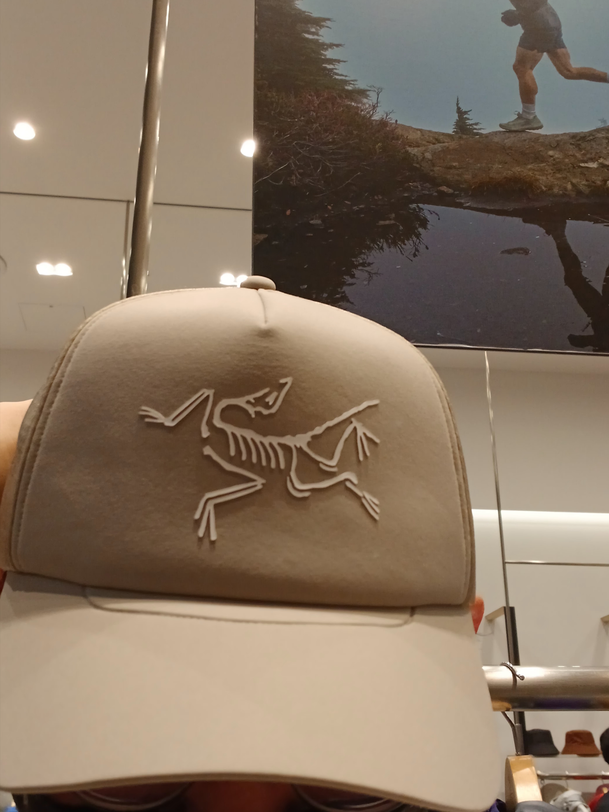 Arc'teryx Bird Word Trucker Hat Black Cloud, Arc'teryx Bird Trucker Curved Brim Hat Black 착용 스타일 - 5