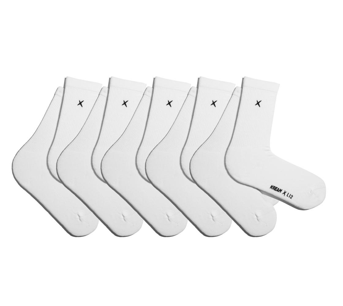 [5 세트] 크림 x 리투 에어 데일리 엑스 크루 삭스 화이트([5 SET] KREAM x LI2 Air Daily X Crew Socks White)