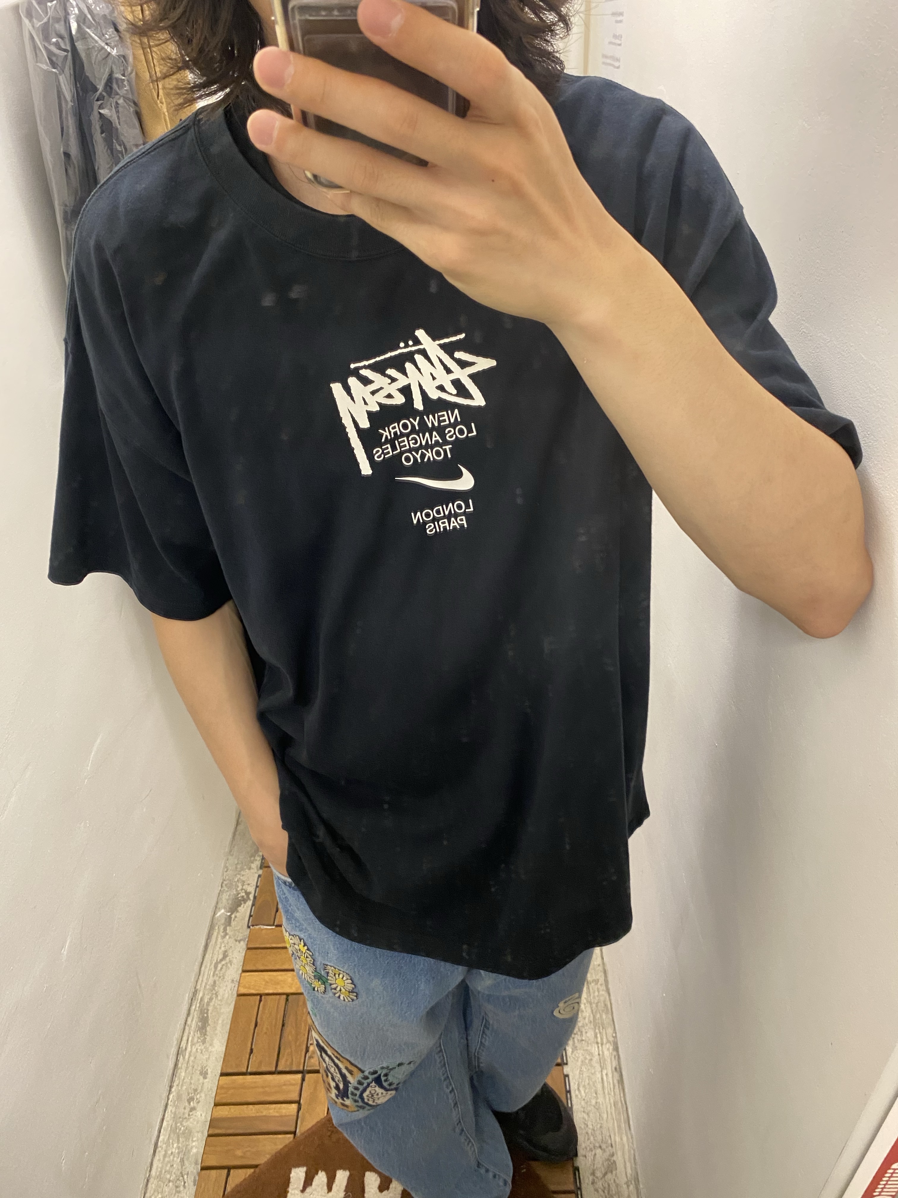 Nike x Stussy WT T-Shirt Black - Asia, Stussy x Noma t.d. Big OL' Jean Stone Wash 착용 스타일 - 1