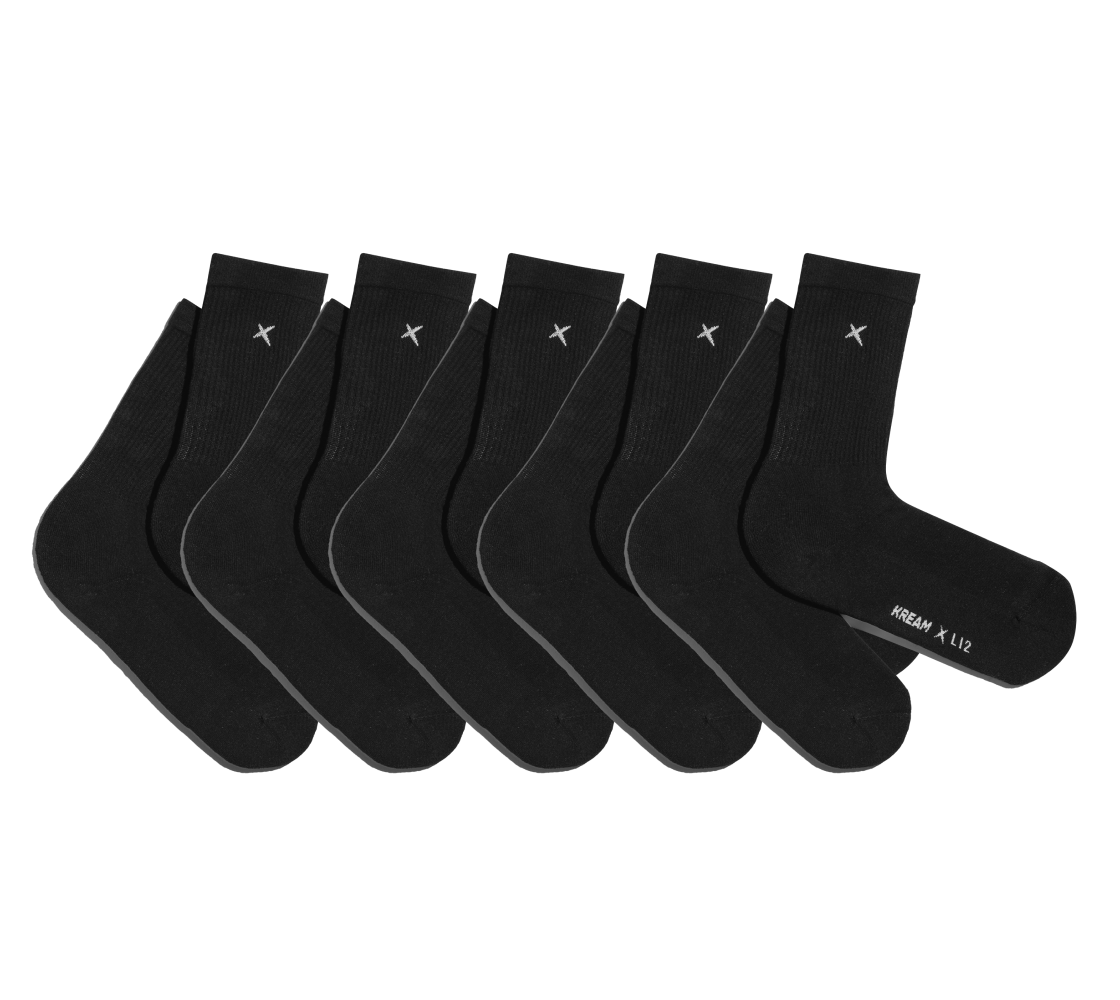 [5 세트] 크림 x 리투 에어 데일리 엑스 크루 삭스 블랙([5 SET] KREAM x LI2 Air Daily X Crew Socks Black)