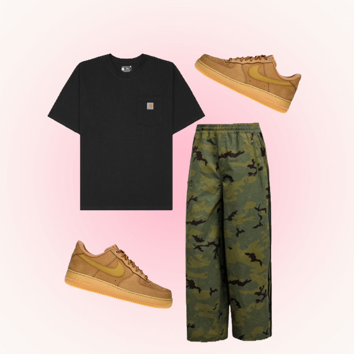 Nike Air Force 1 '07 WB Flax, Adidas x Thug Club Track Pant Focus Olive Cream White - KR Sizing 착용 스타일