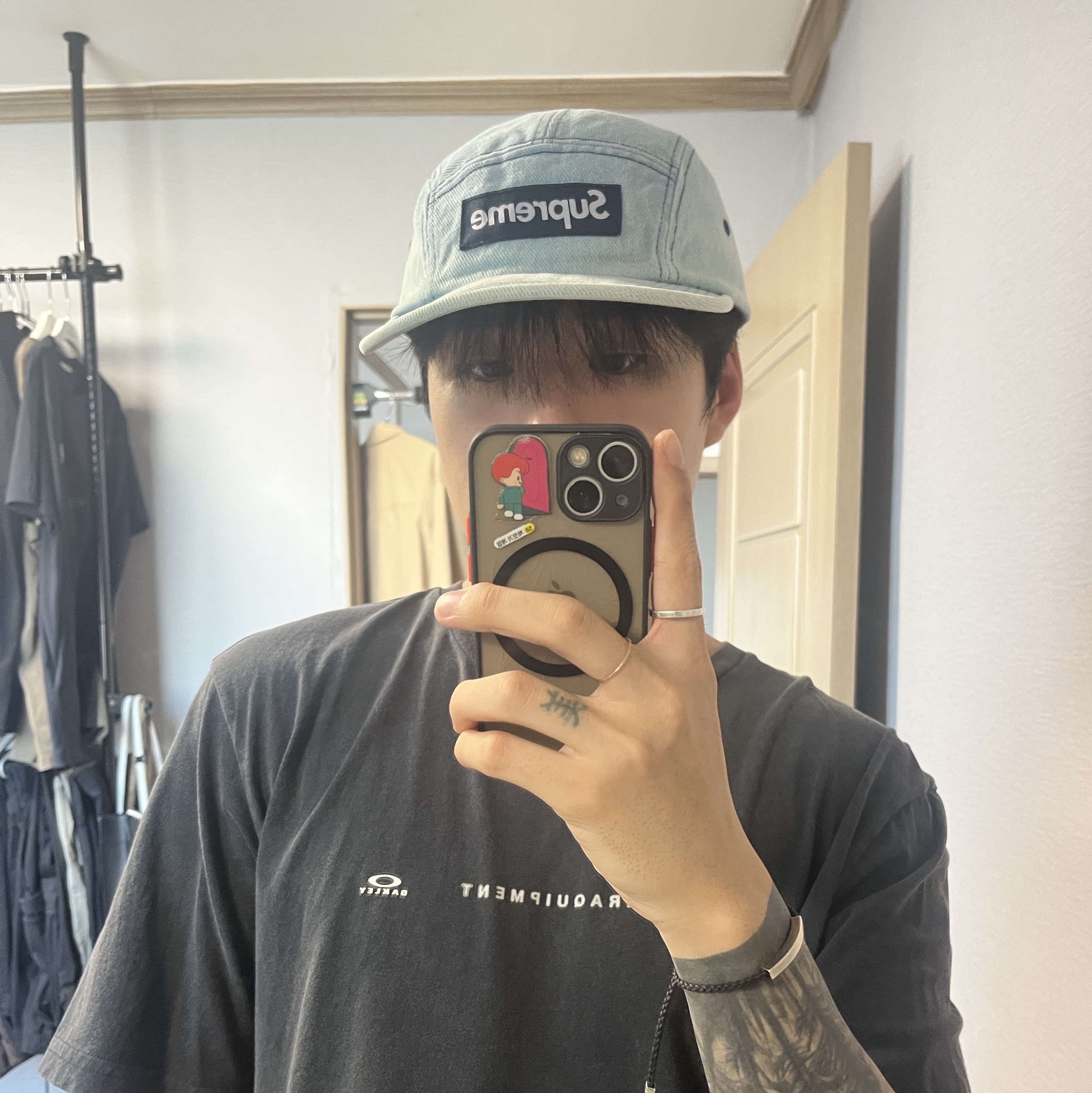 Supreme Denim Camp Cap Light Washed Indigo - 25SS 착용 스타일 - 2