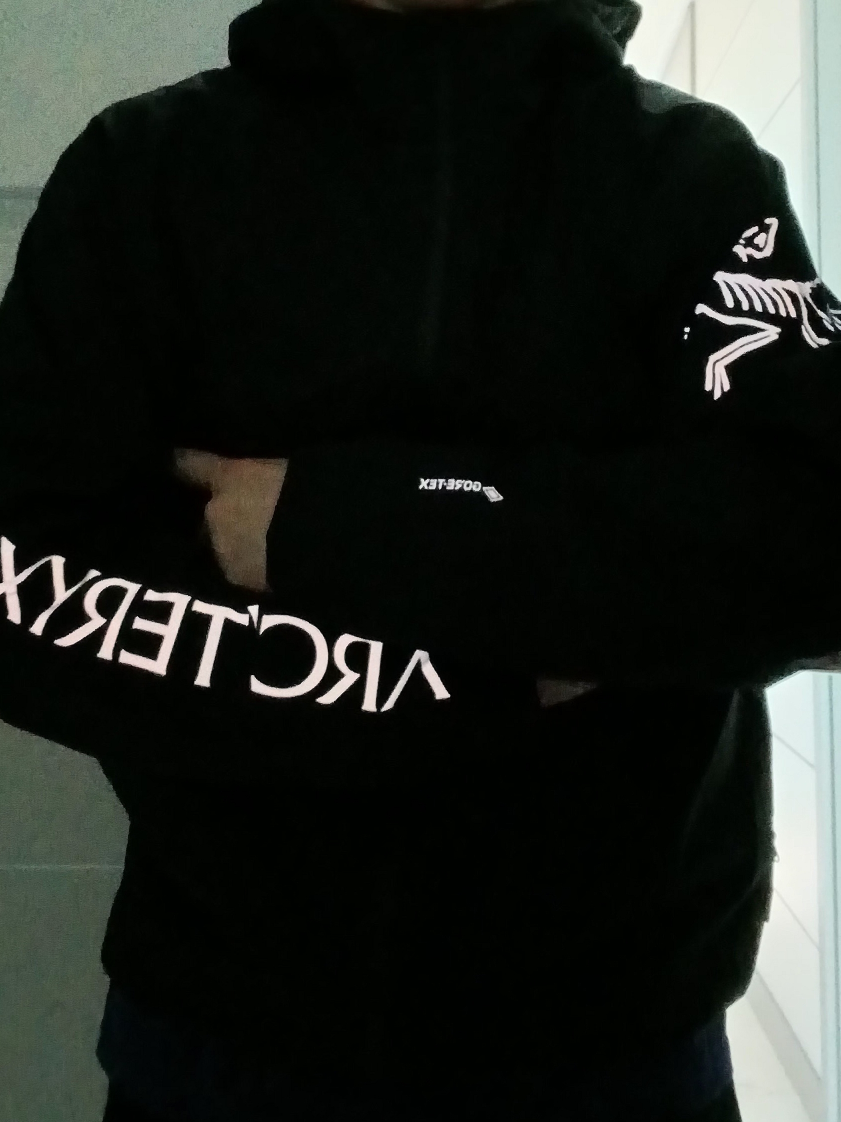 Arc'teryx Norvan Jacket Black, Arc'teryx Motus Arcword Crew SS T-Shirt Soulsonic Heather 착용 스타일 - 3