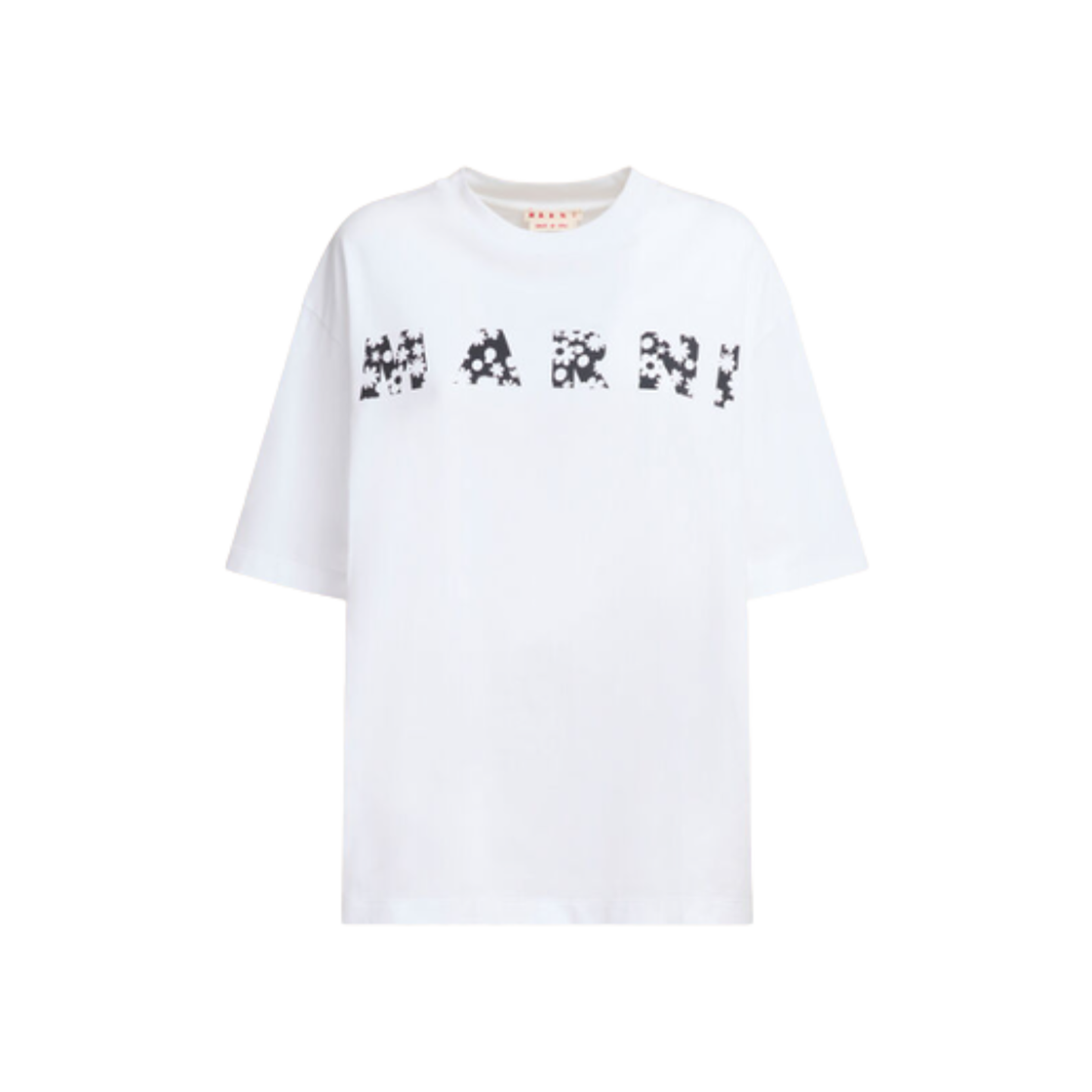 (W) 마르니 팝 필즈 로고 디테일 코튼 티셔츠 릴리 화이트((W) Marni Pop Fields Logo Detail Cotton T-Shirt Lily White)