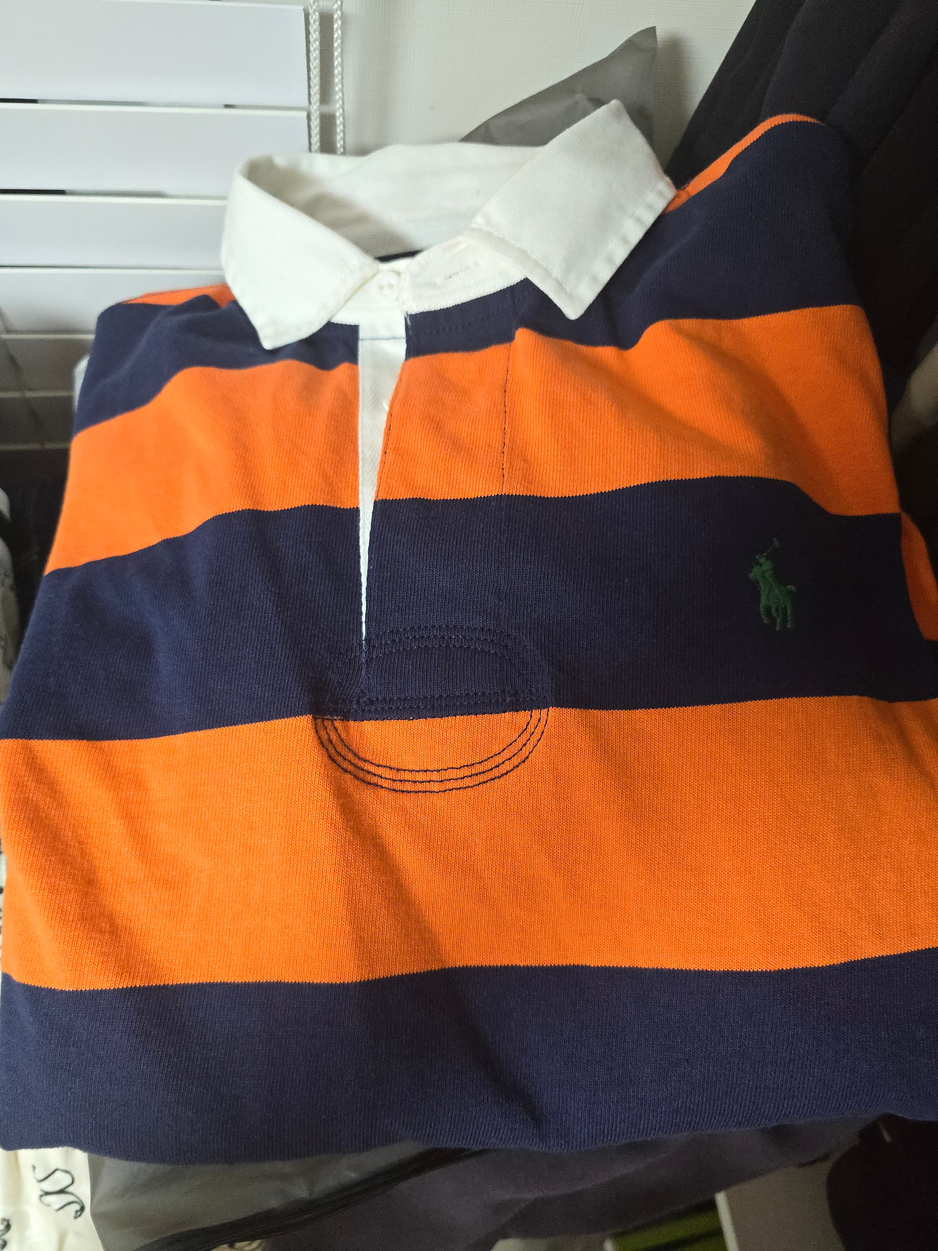 [20% 적립] Polo Ralph Lauren Iconic Rugby Shirt College Orange Classic Azure - 24FW 착용 스타일